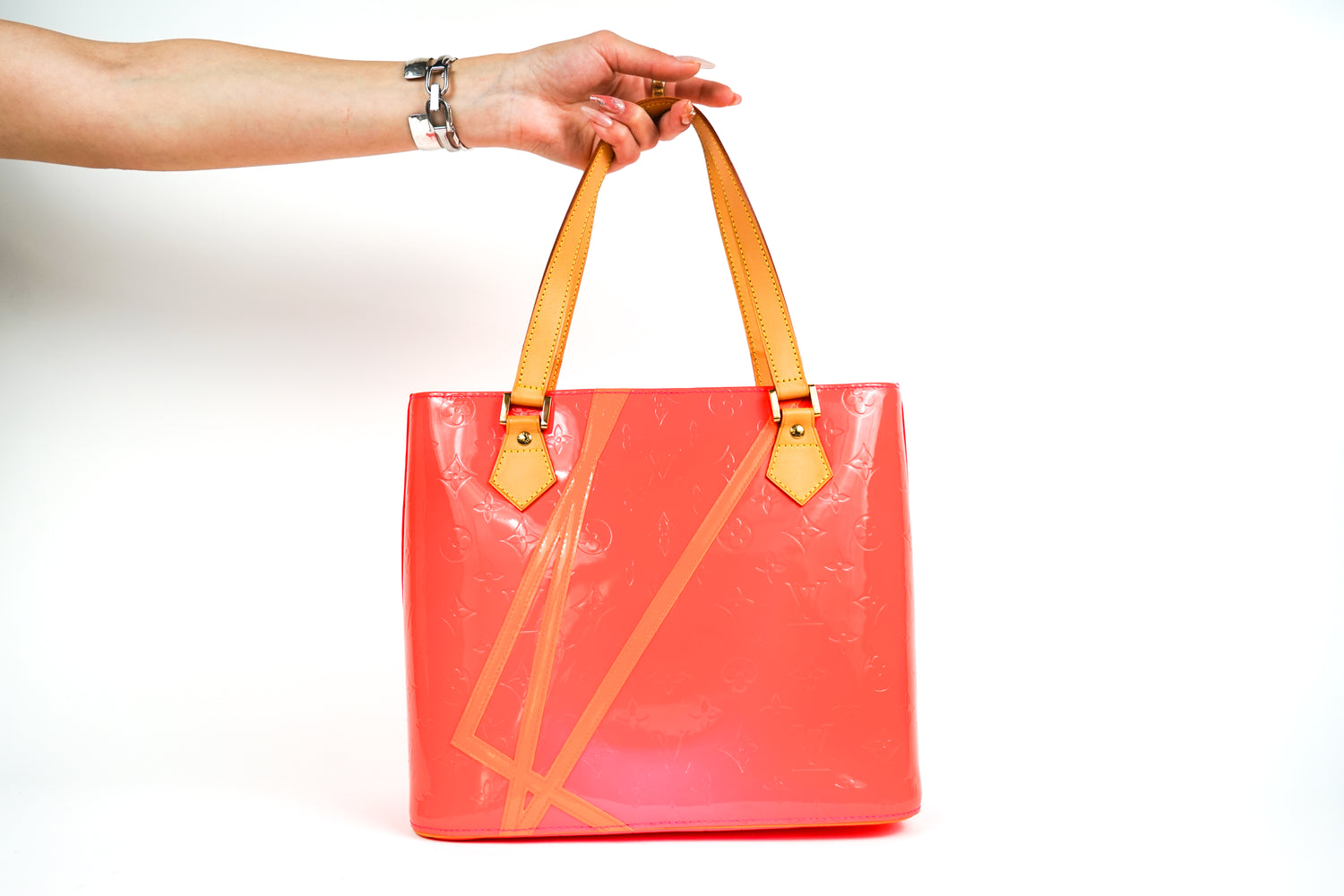 Vintage Louis Vuitton Red Vernis Tote with Orange Accent