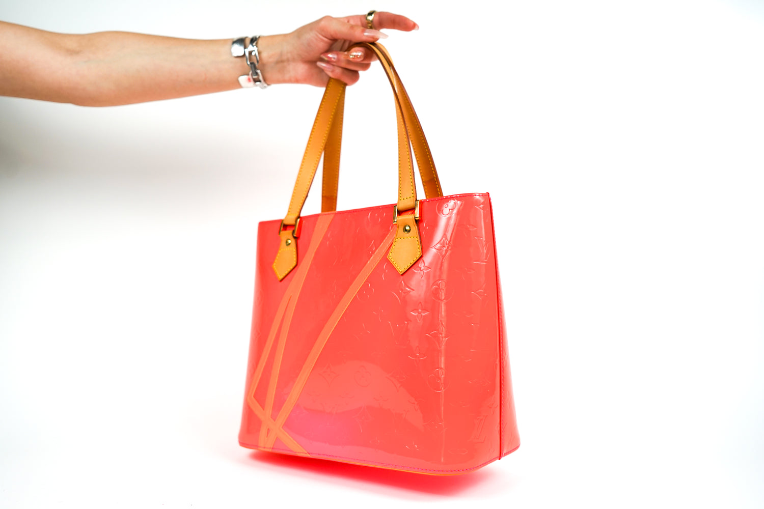 Vintage Louis Vuitton Red Vernis Tote with Orange Accent