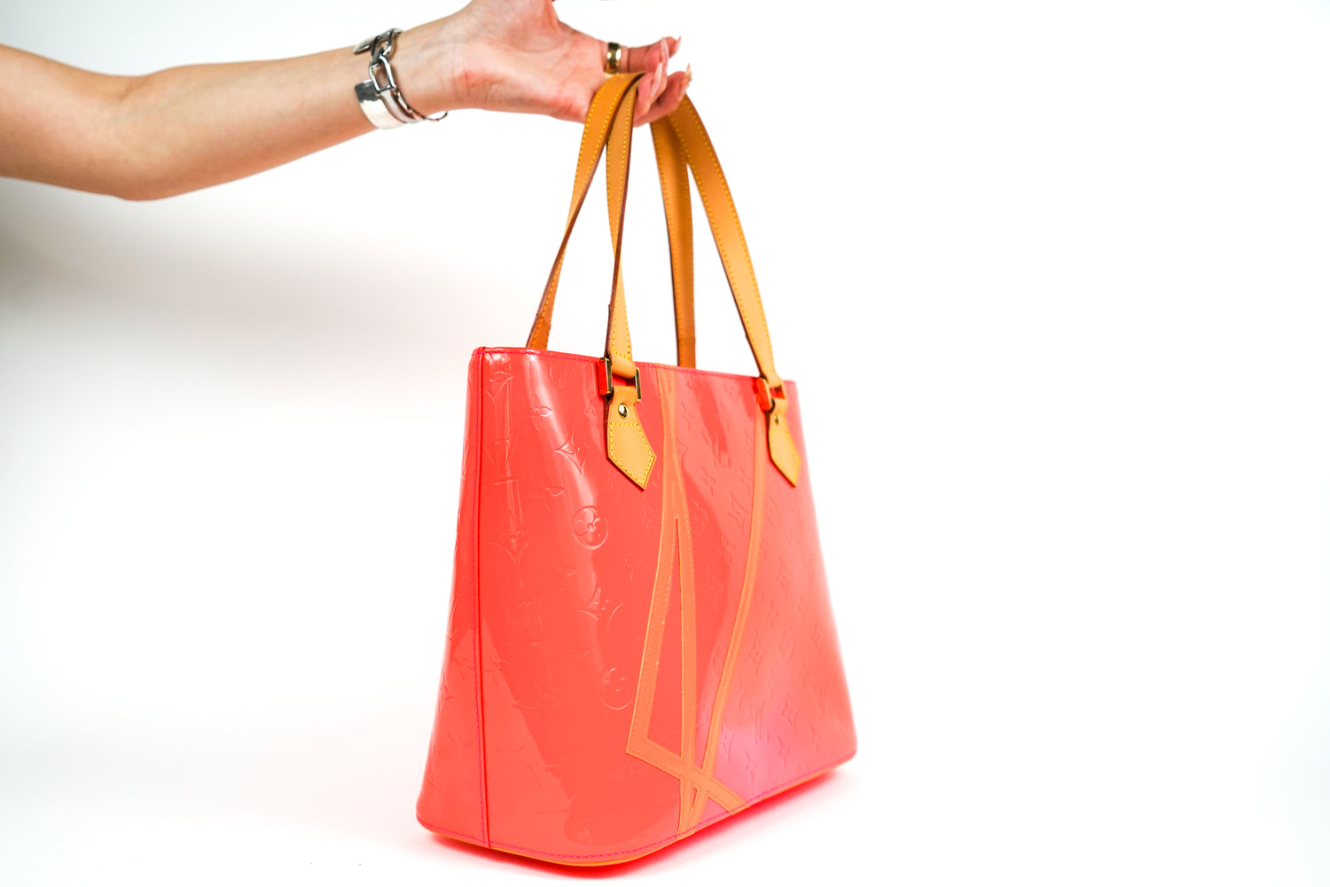 Vintage Louis Vuitton Red Vernis Tote with Orange Accent