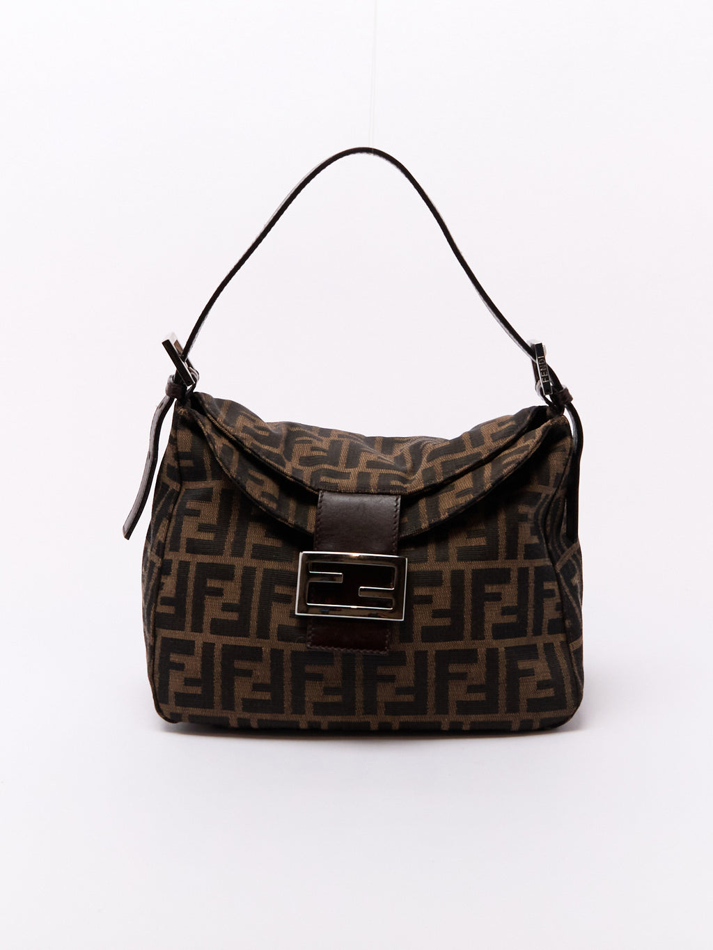 90's Fendi Mamma Foldover Baguette Brown Zucca Shoulder Bag
