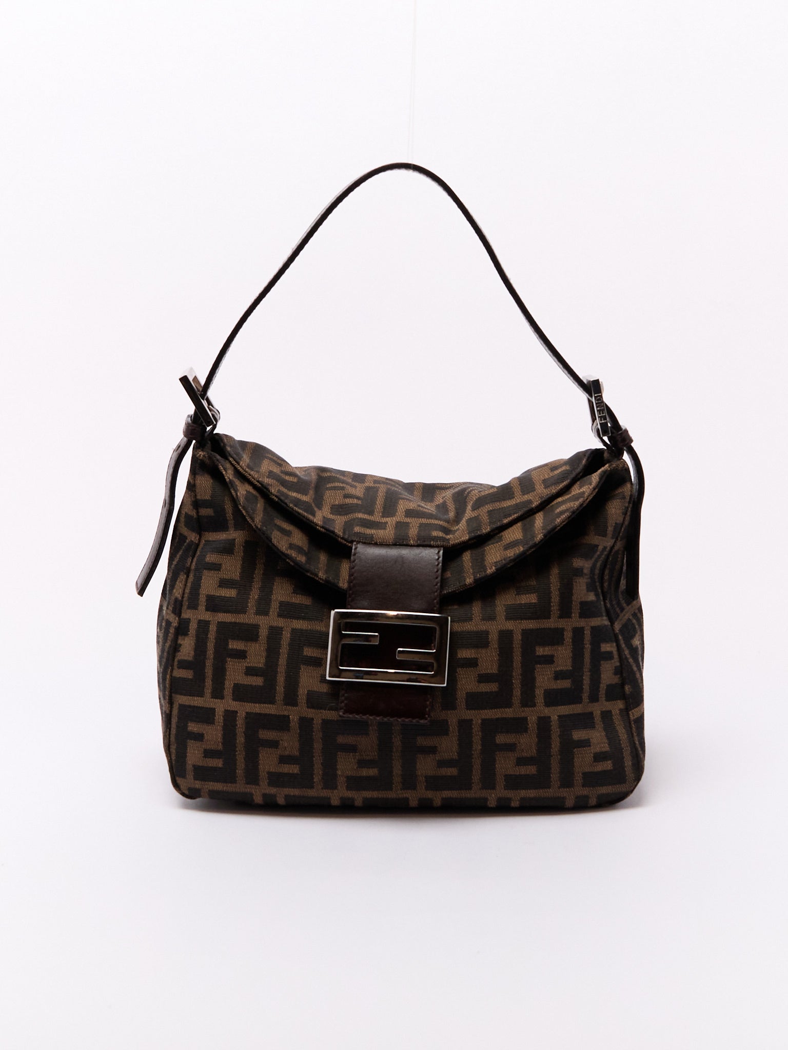 90's Fendi Mamma Foldover Baguette Brown Zucca Shoulder Bag