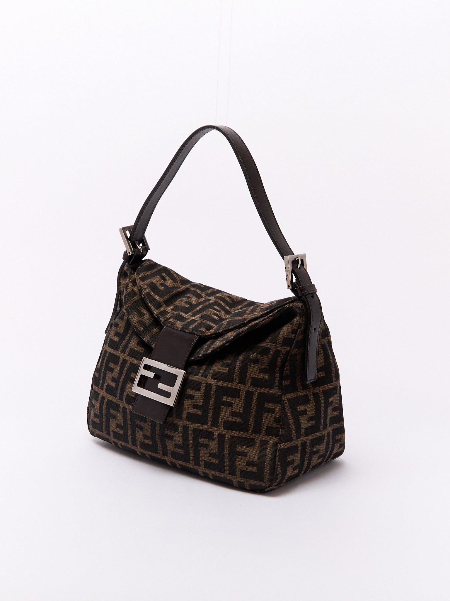 90's Fendi Mamma Foldover Baguette Brown Zucca Shoulder Bag