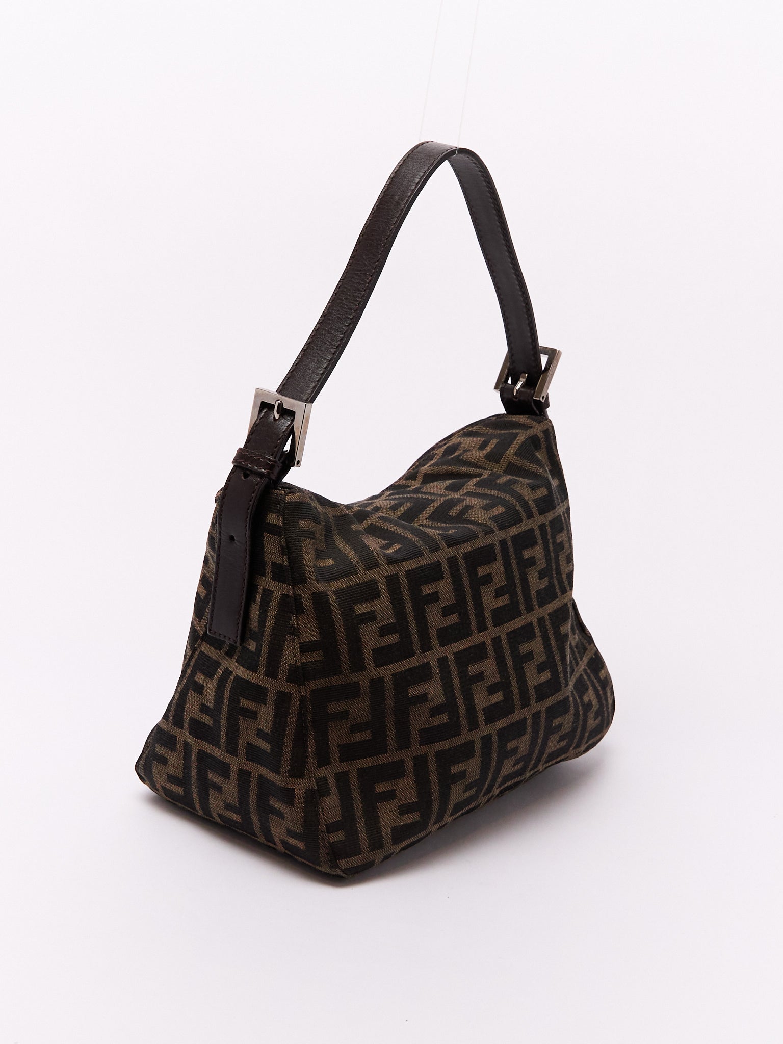 90's Fendi Mamma Foldover Baguette Brown Zucca Shoulder Bag