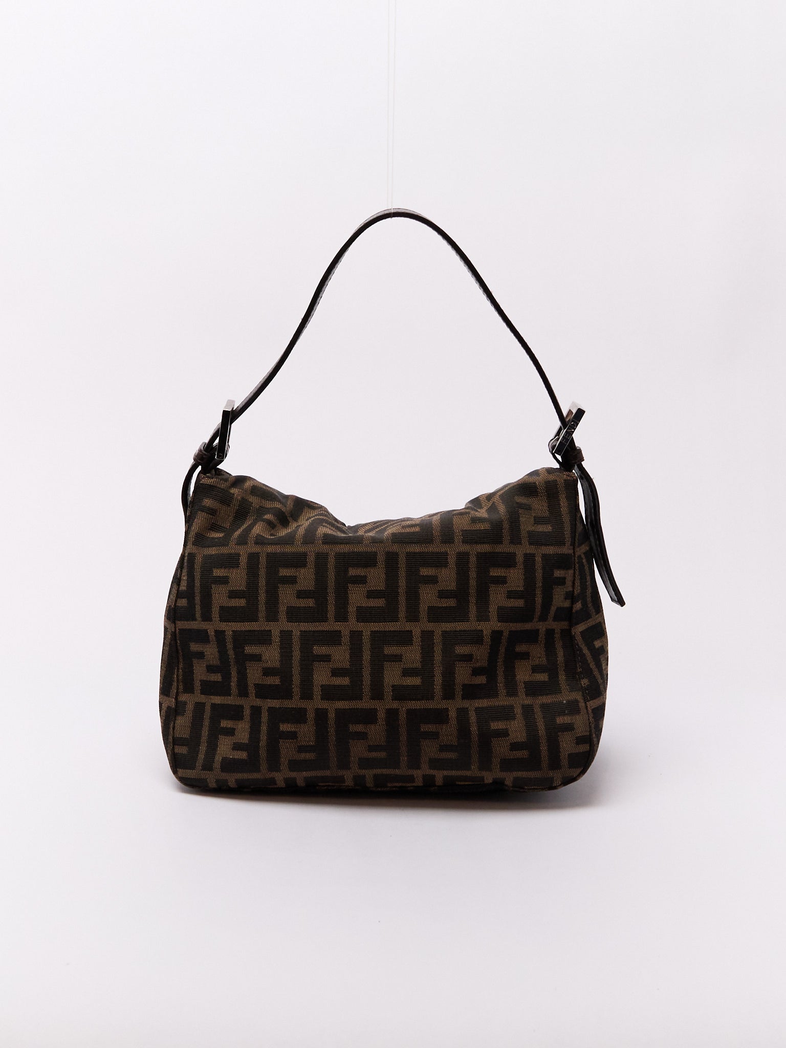 90's Fendi Mamma Foldover Baguette Brown Zucca Shoulder Bag