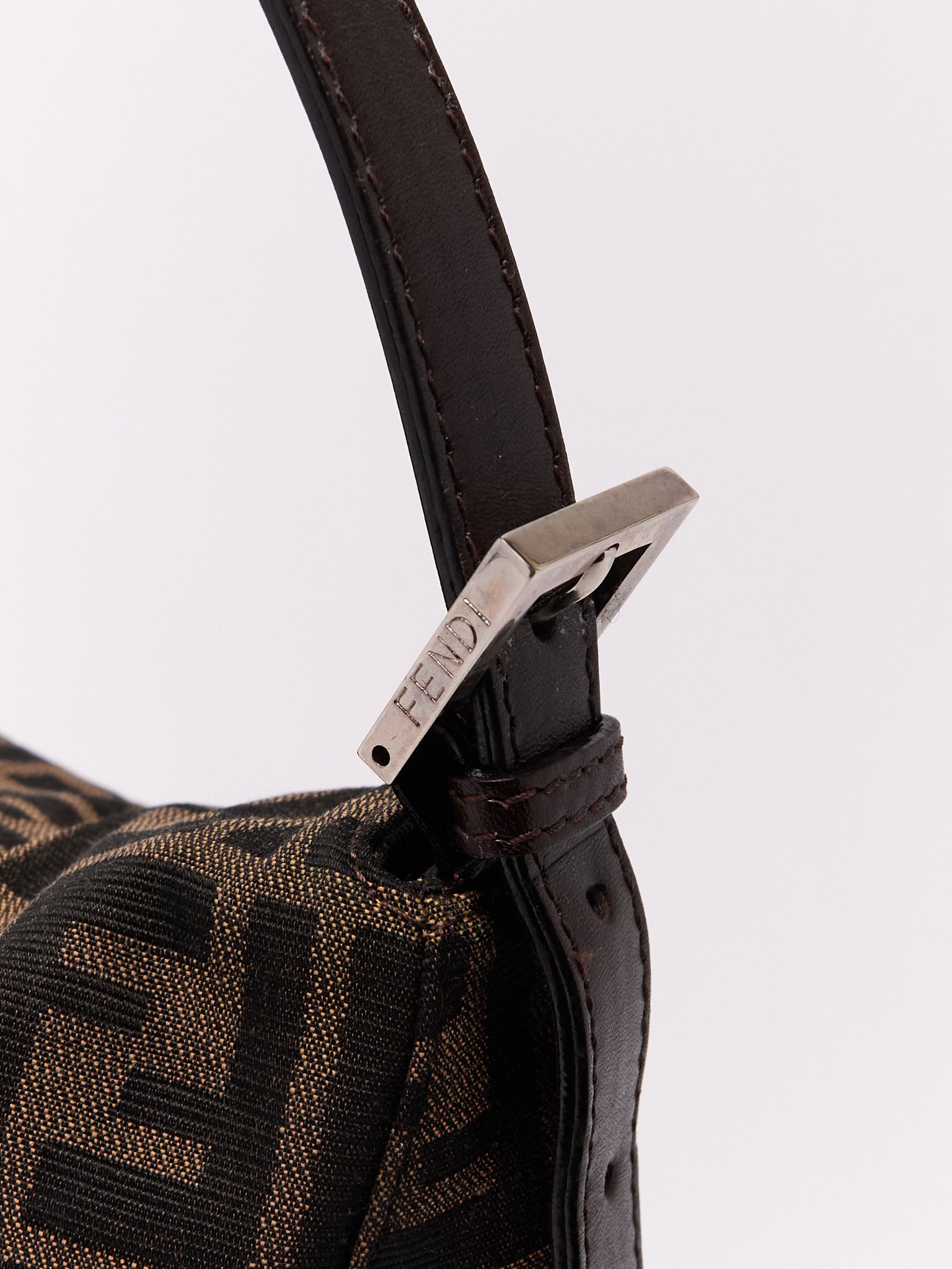 90's Fendi Mamma Foldover Baguette Brown Zucca Shoulder Bag