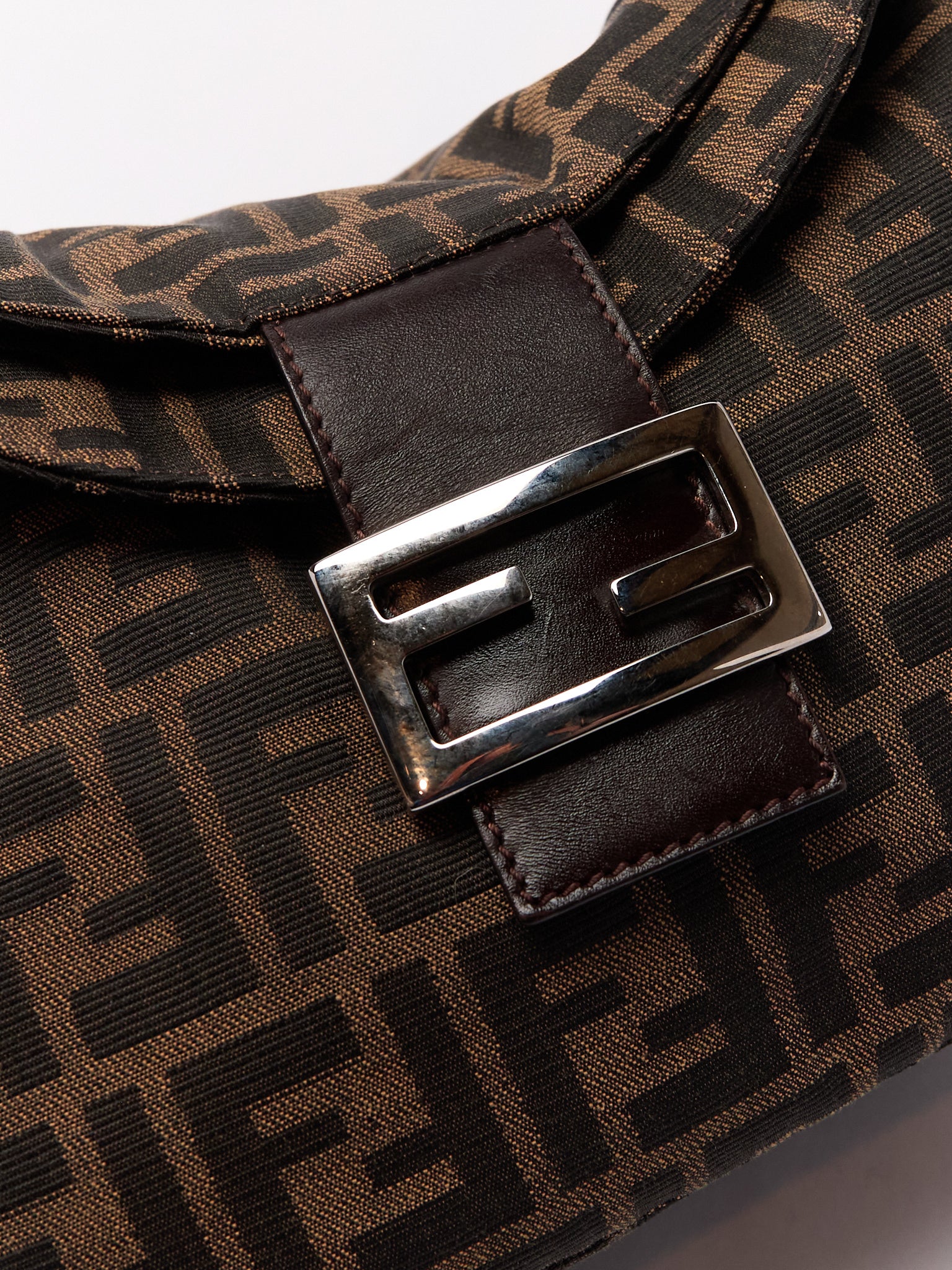 90's Fendi Mamma Foldover Baguette Brown Zucca Shoulder Bag