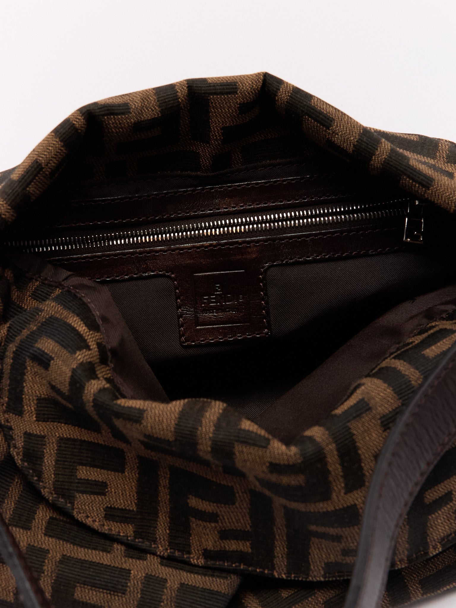 90's Fendi Mamma Foldover Baguette Brown Zucca Shoulder Bag