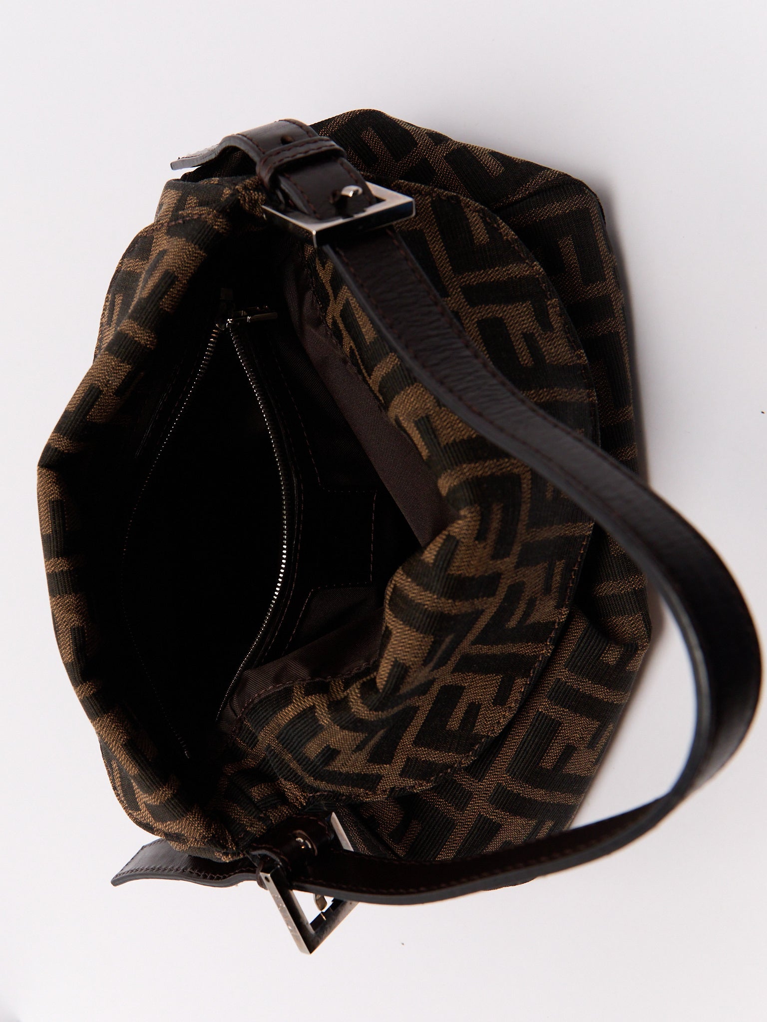 90's Fendi Mamma Foldover Baguette Brown Zucca Shoulder Bag