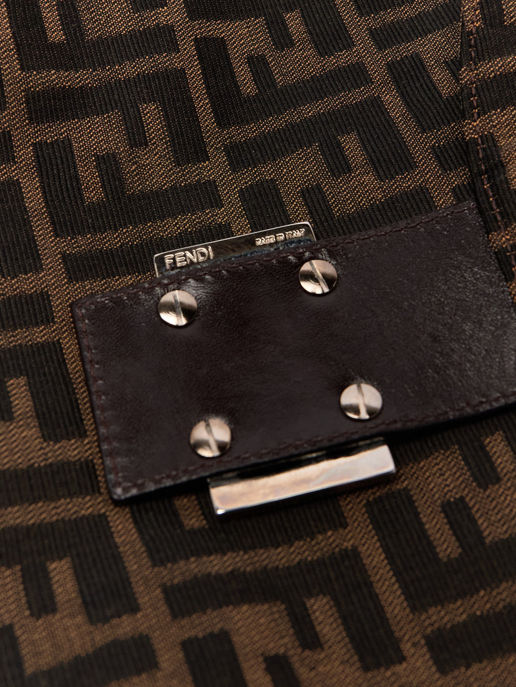 90's Fendi Mamma Foldover Baguette Brown Zucca Shoulder Bag