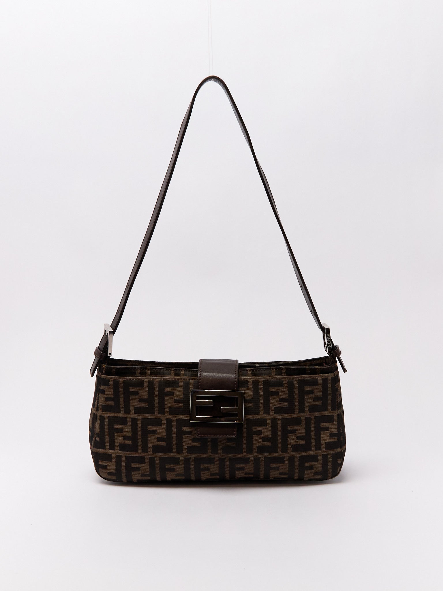 90's Fendi Mamma Baguette Brown Zucca Shoulder Bag