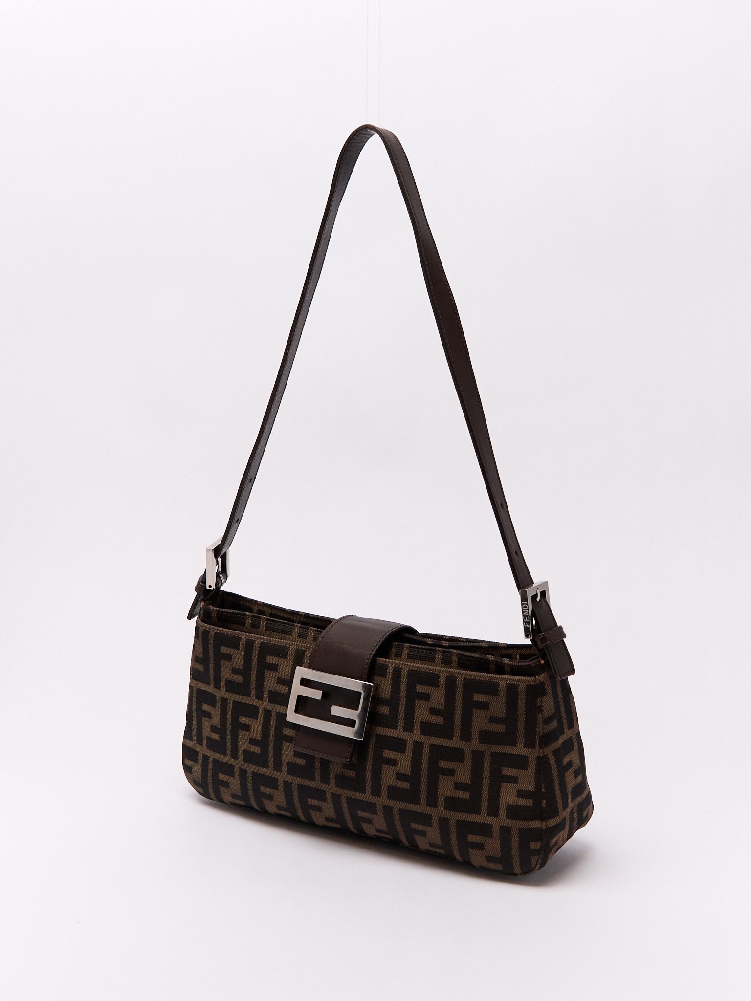 90's Fendi Mamma Baguette Brown Zucca Shoulder Bag