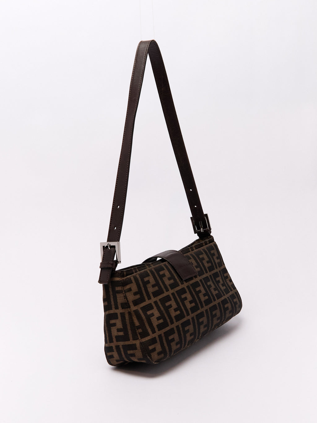 90's Fendi Mamma Baguette Brown Zucca Shoulder Bag