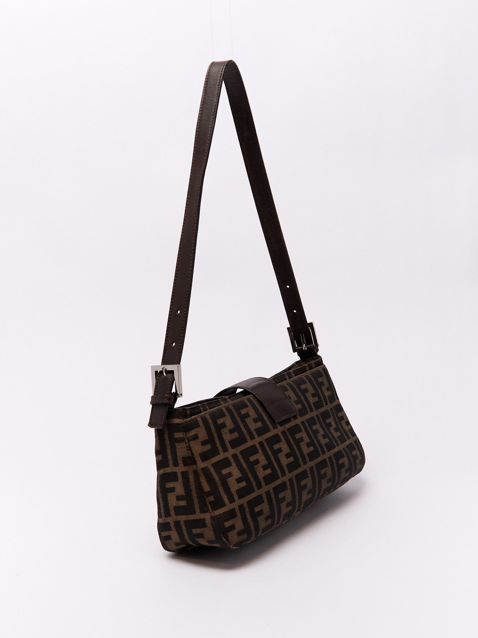 90's Fendi Mamma Baguette Brown Zucca Shoulder Bag