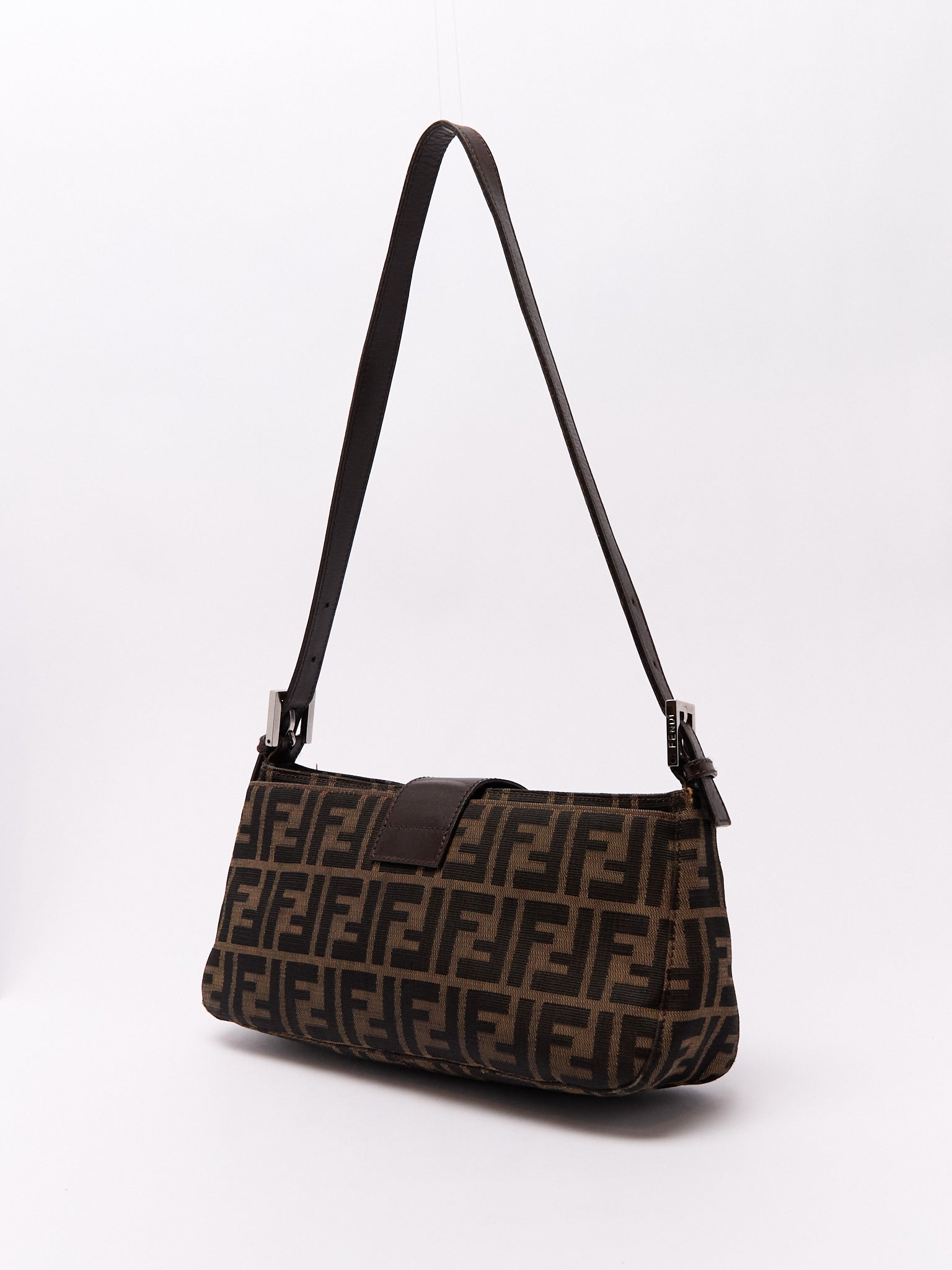 90's Fendi Mamma Baguette Brown Zucca Shoulder Bag