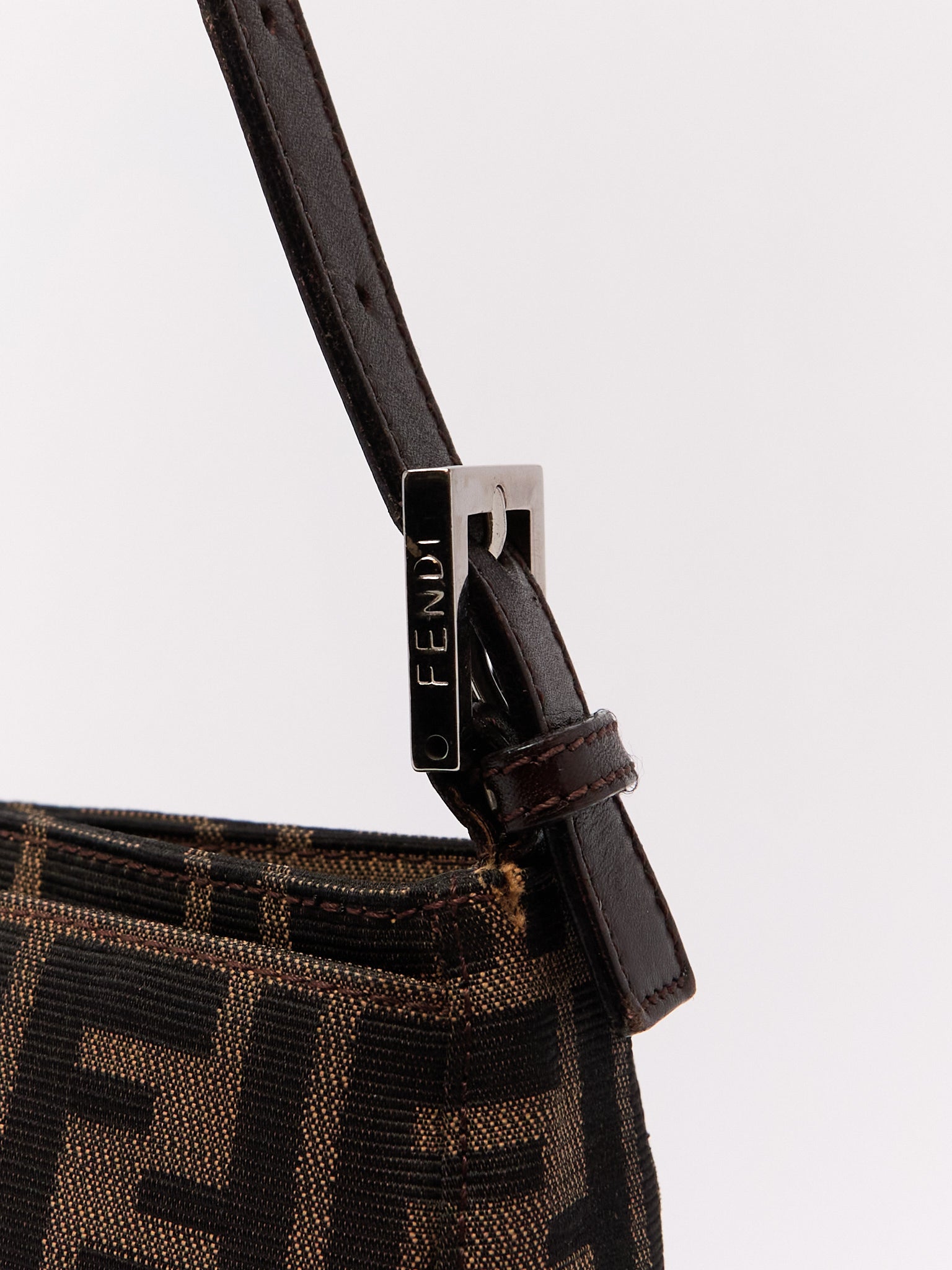 90's Fendi Mamma Baguette Brown Zucca Shoulder Bag