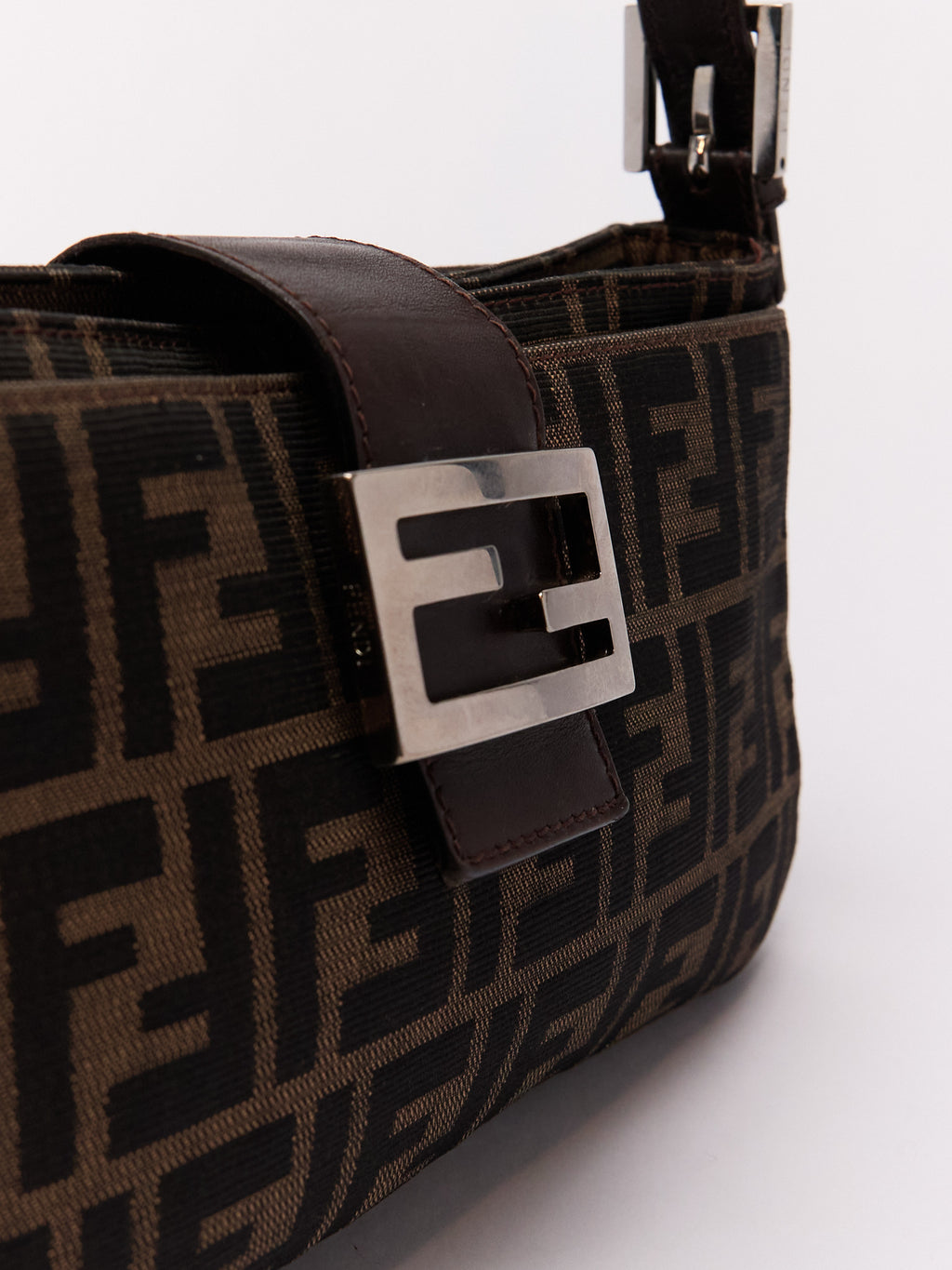 90's Fendi Mamma Baguette Brown Zucca Shoulder Bag
