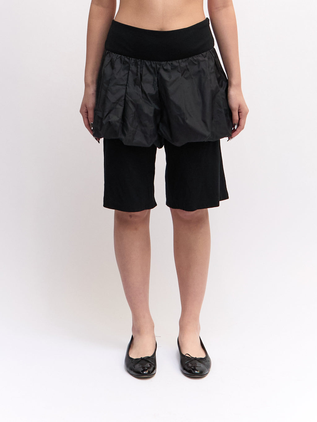 Iseey Miyake Black Wool Bubble Docking Shorts