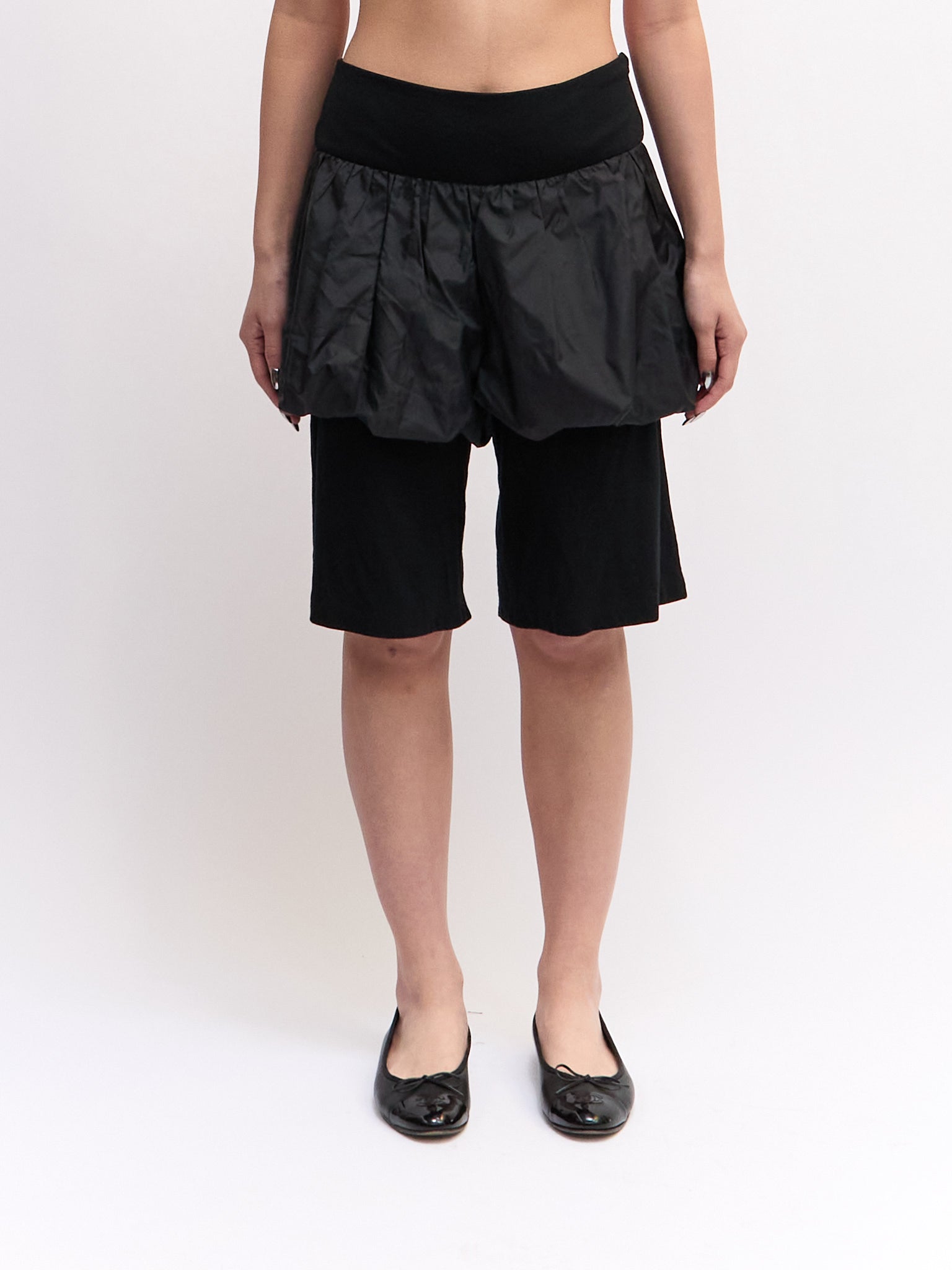 Iseey Miyake Black Wool Bubble Docking Shorts