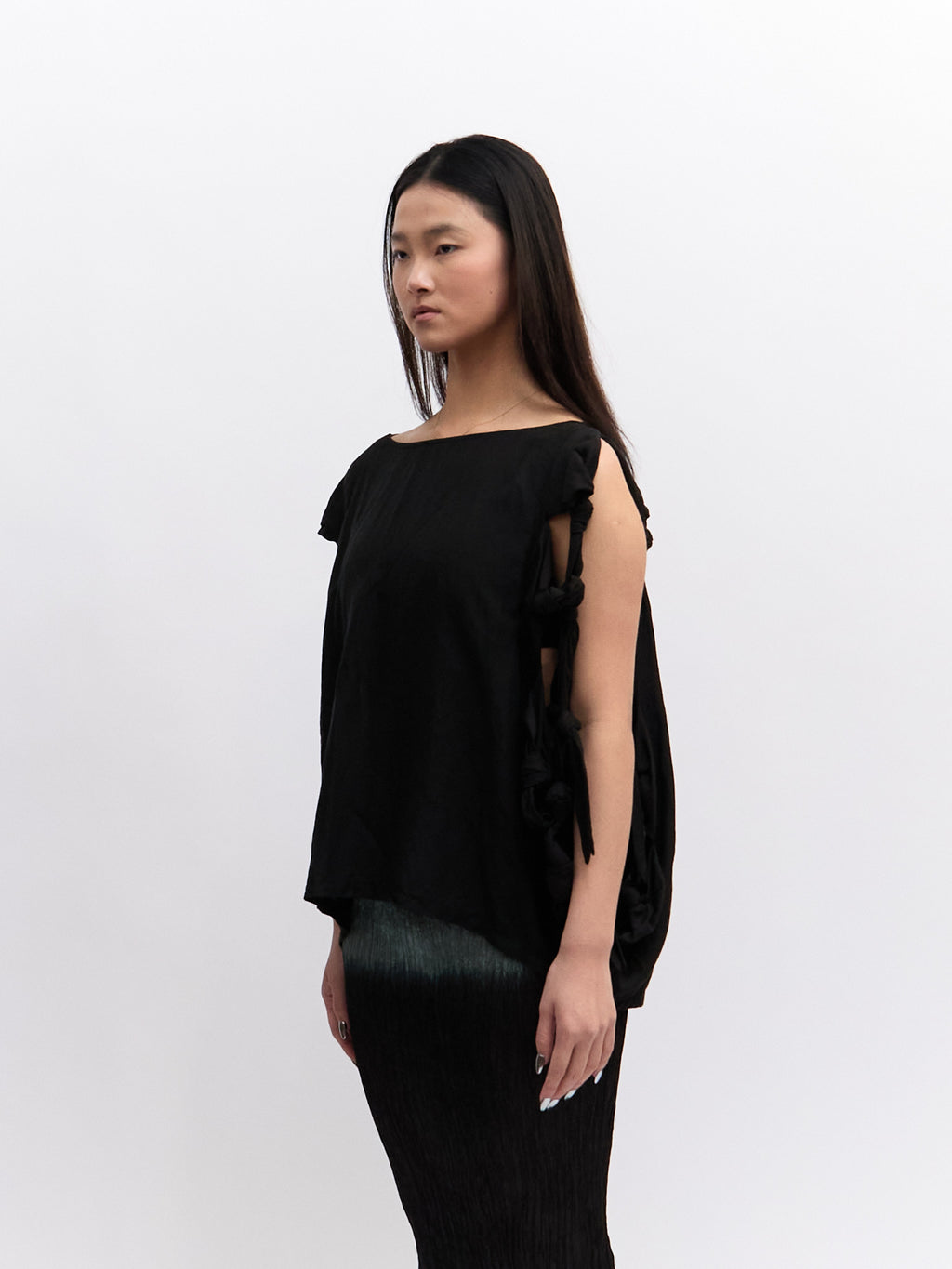 Vintage Black Side Tie Blouse