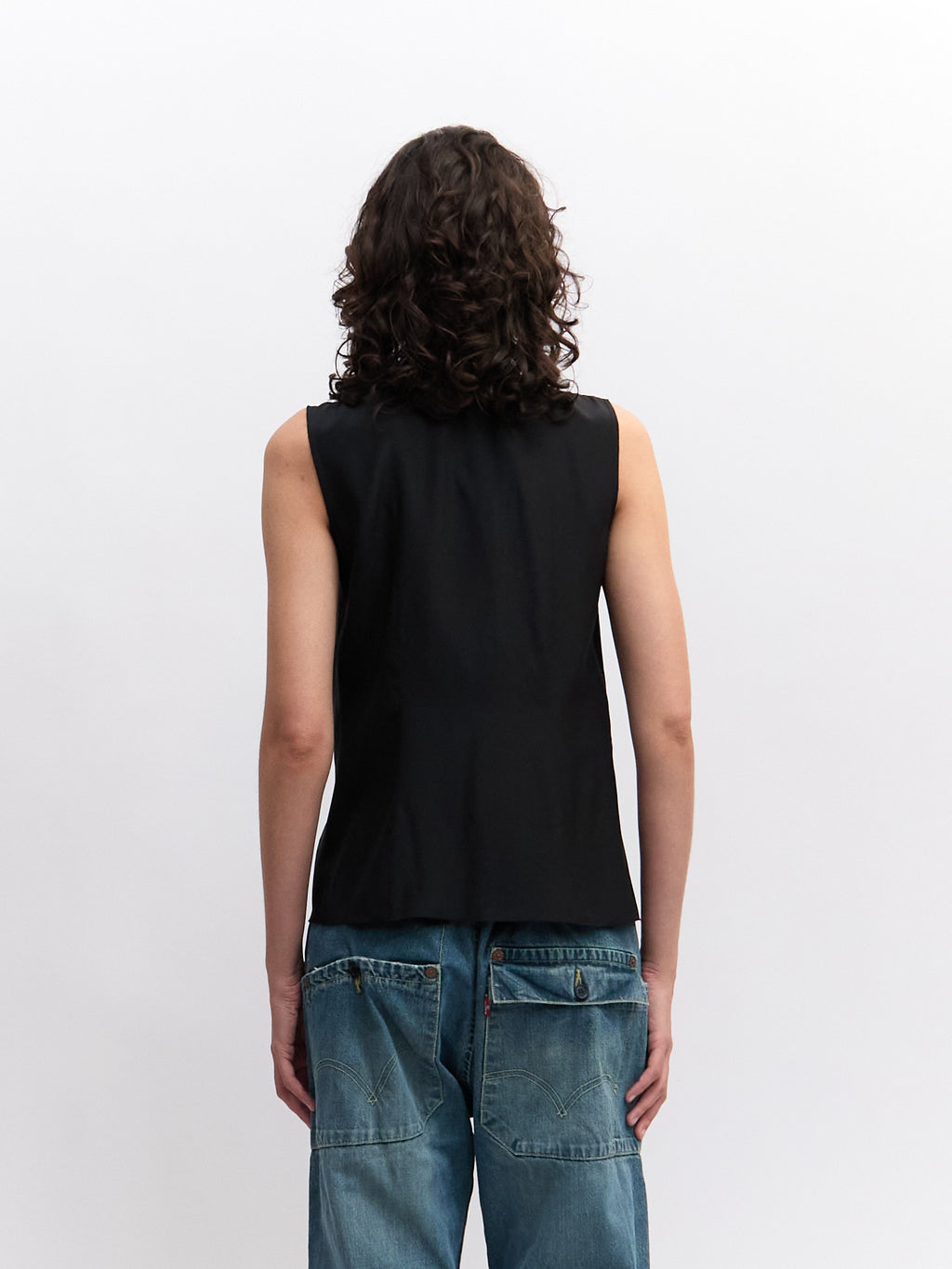 Prada Black Silk Fringe Scarf Button Down