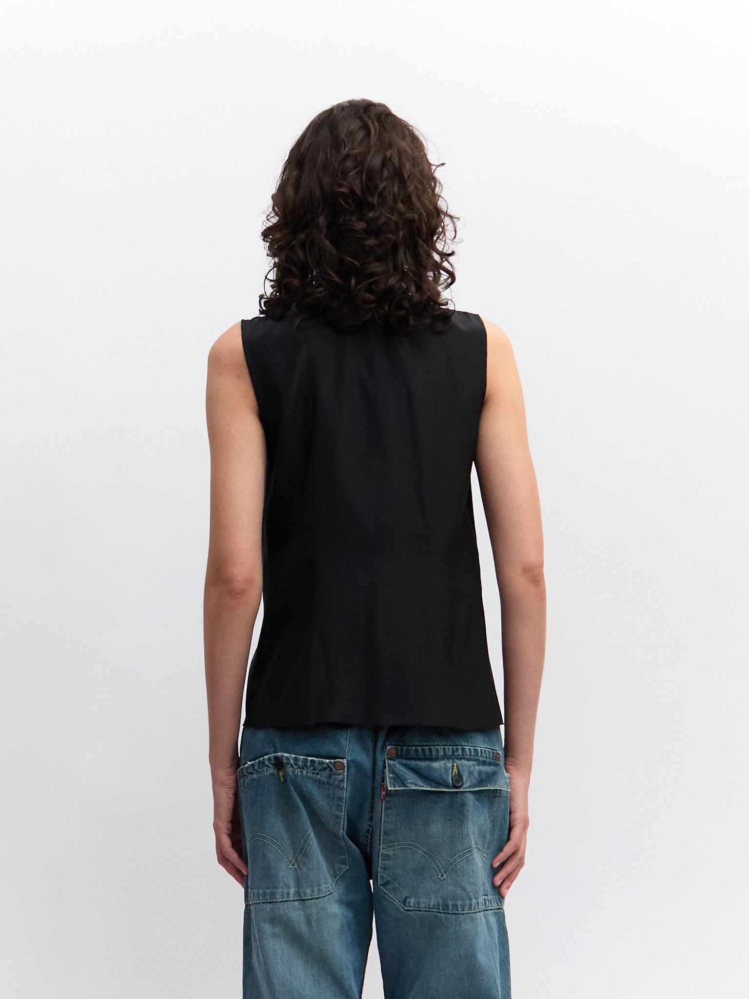 Prada Black Silk Fringe Scarf Button Down