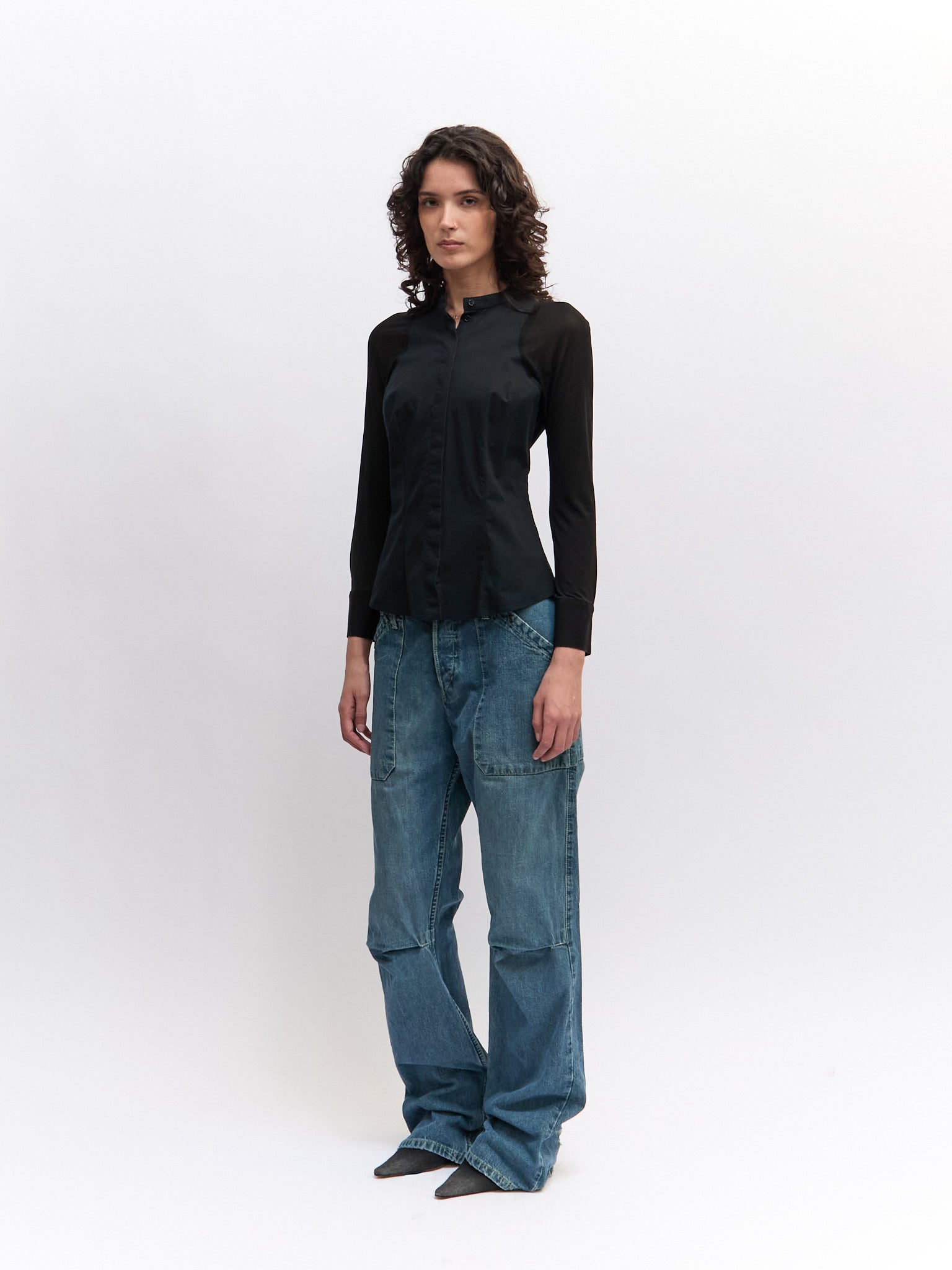 Alexander McQueen Black Sheer Sleeve Blouse