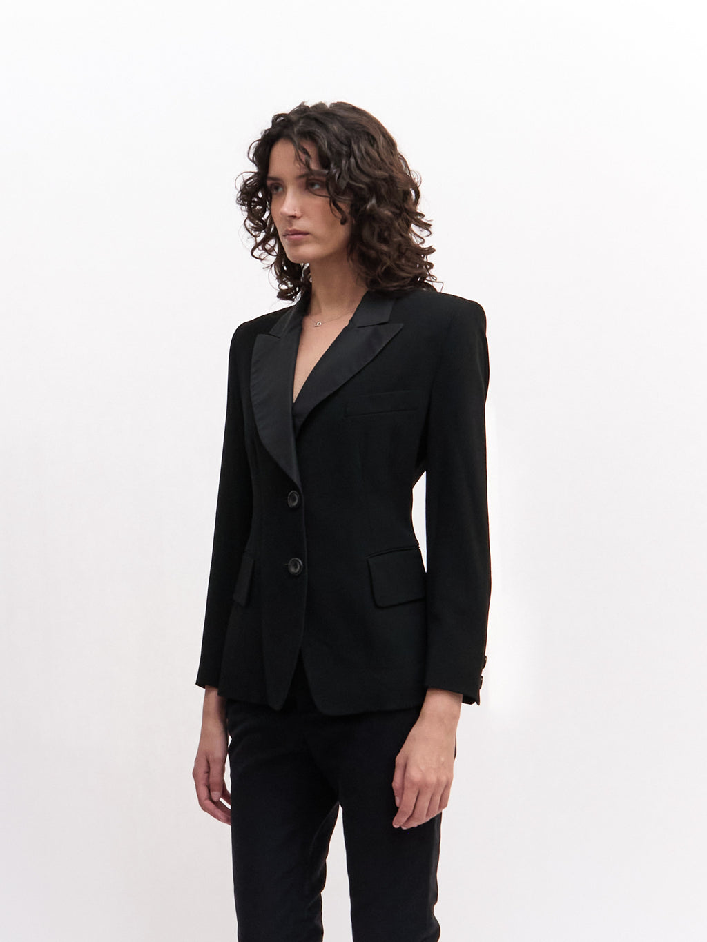Donna Karan Black Wool Structured Blazer