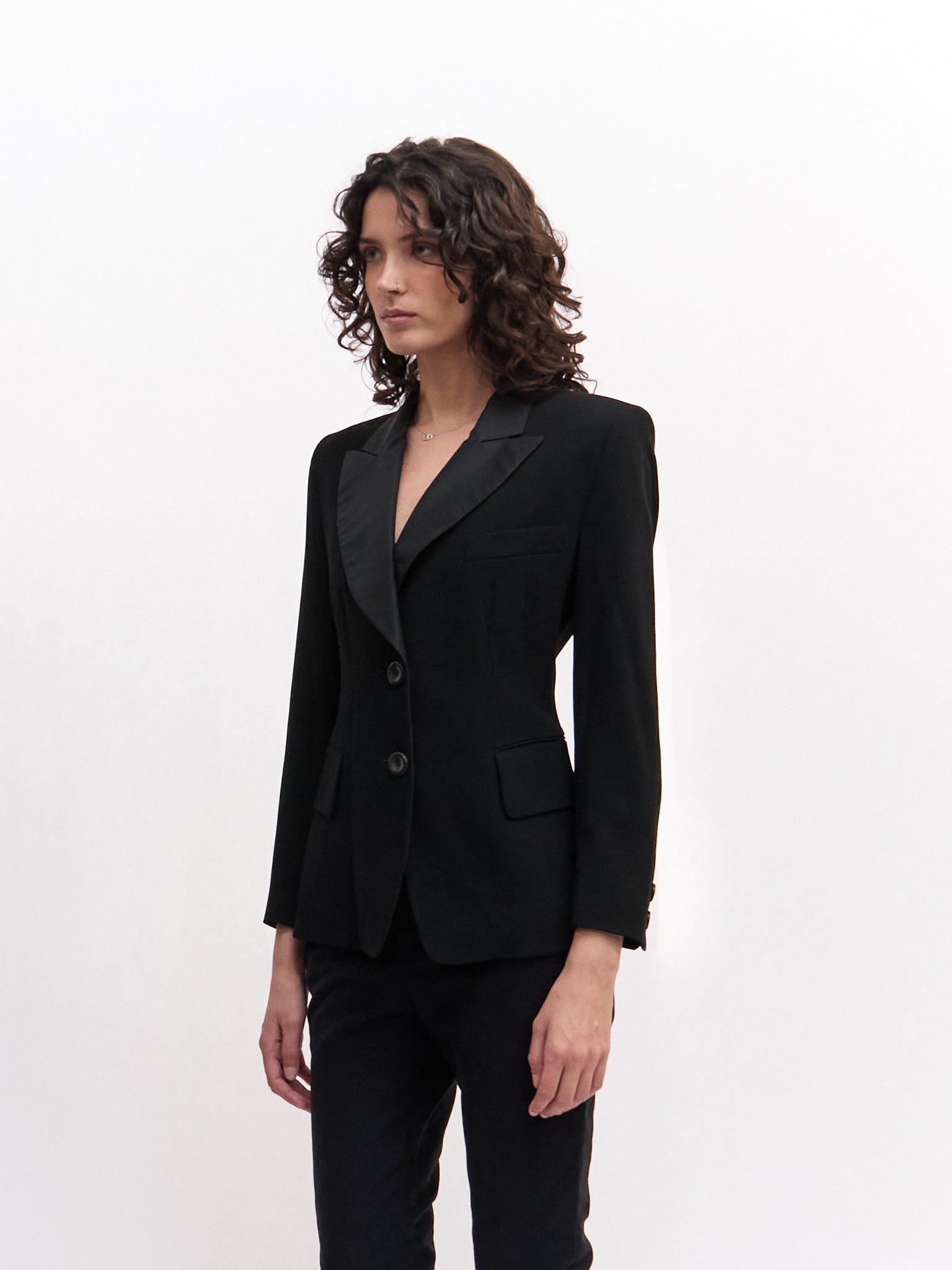 Donna Karan Black Wool Structured Blazer