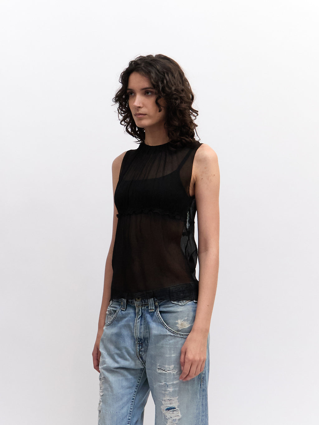 90's Prada Black Silk Sleeveless Top