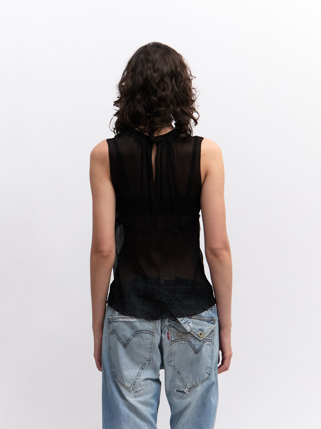 90's Prada Black Silk Sleeveless Top
