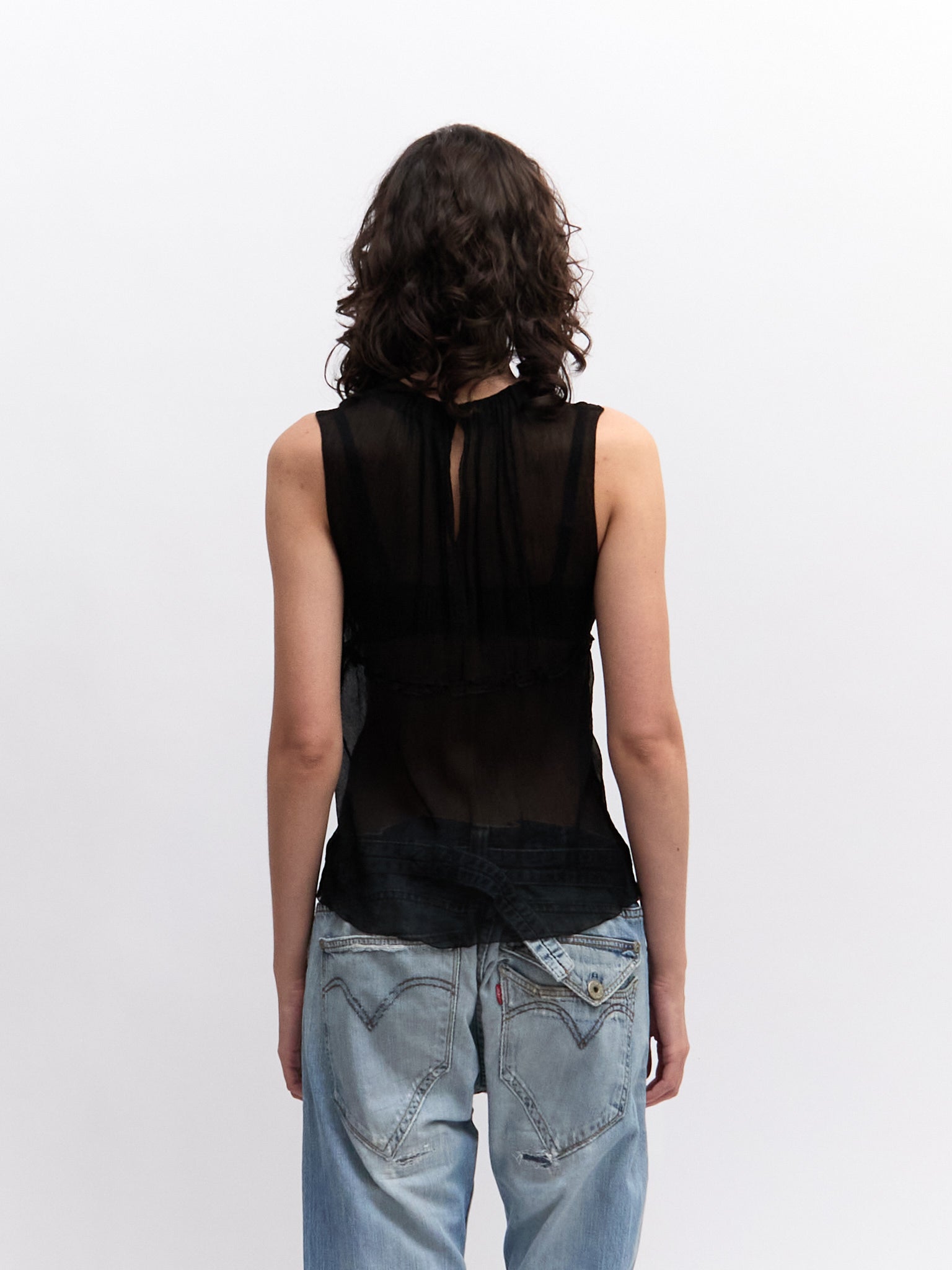 90's Prada Black Silk Sleeveless Top