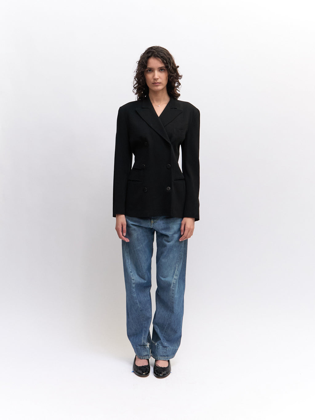 Donna Karan Black Wool Double Breasted Blazer Made in Italy