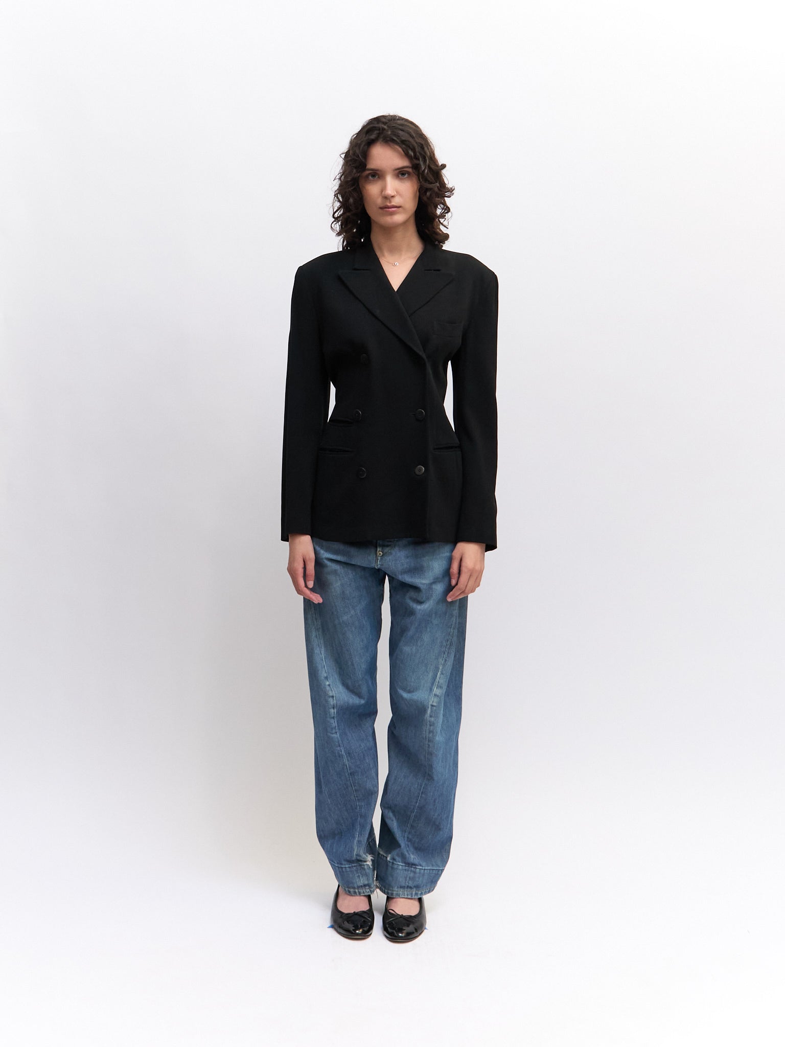 Donna Karan Black Wool Double Breasted Blazer Made in Italy
