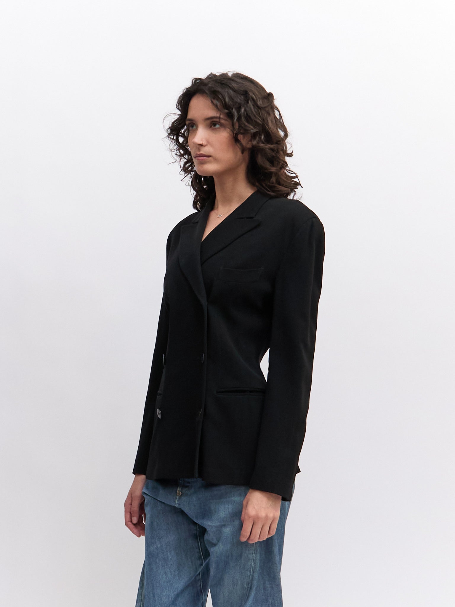 Donna Karan Black Wool Double Breasted Blazer Made in Italy