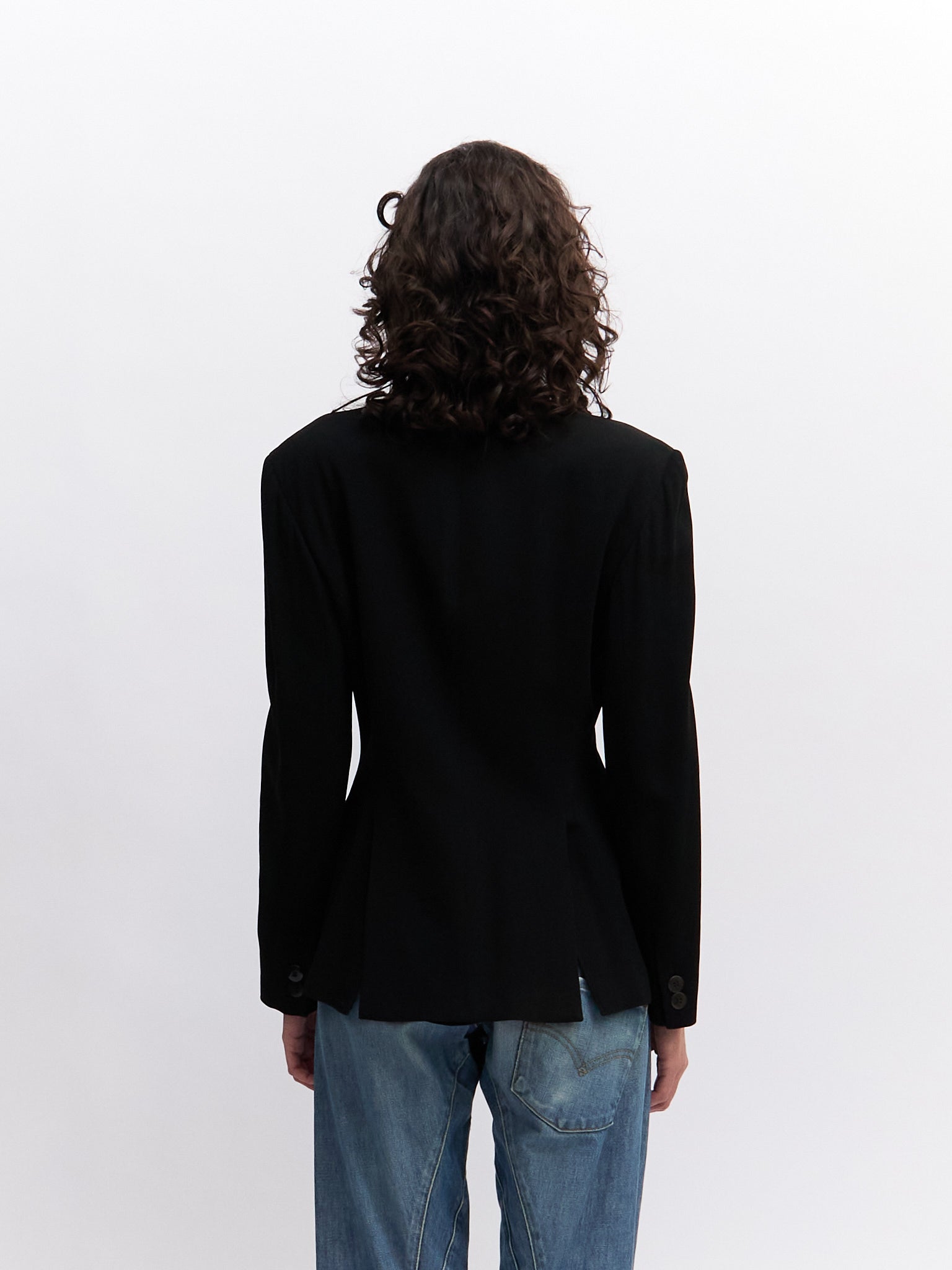 Donna Karan Black Wool Double Breasted Blazer Made in Italy