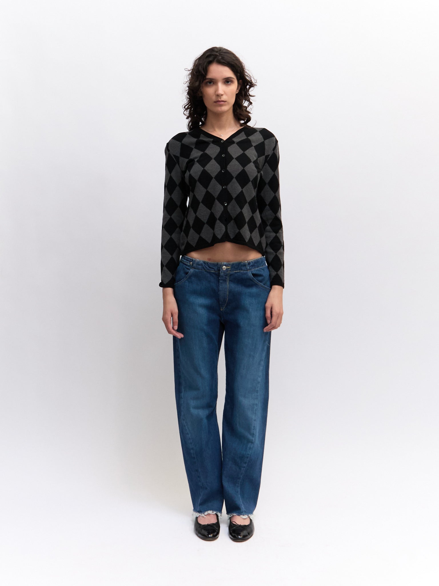 Yves Saint Laurent Black Check Pattern Long Sleeve Cardigan