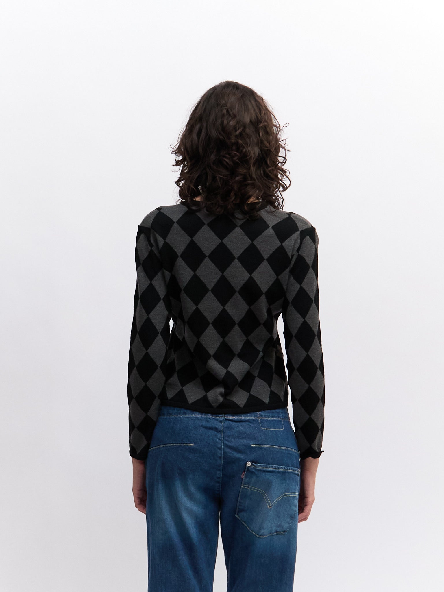 Yves Saint Laurent Black Check Pattern Long Sleeve Cardigan