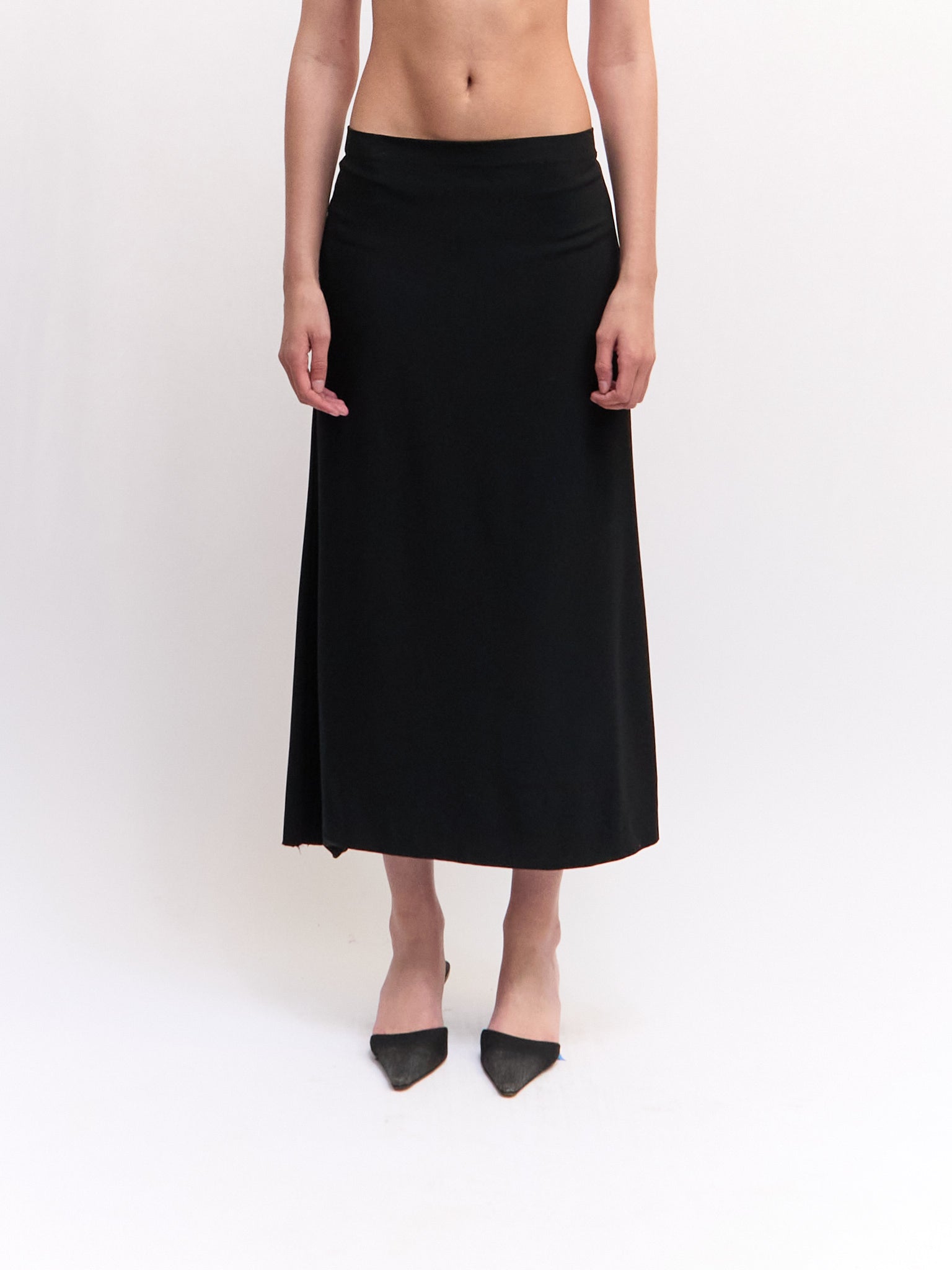 Jean Paul Gaultier Black Silk Midi Skirt