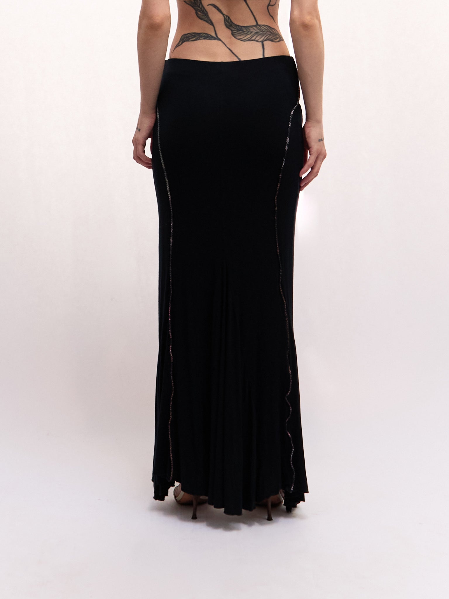 Cavalli Class Purple Floral Printed Top and Black Maxi Skirt