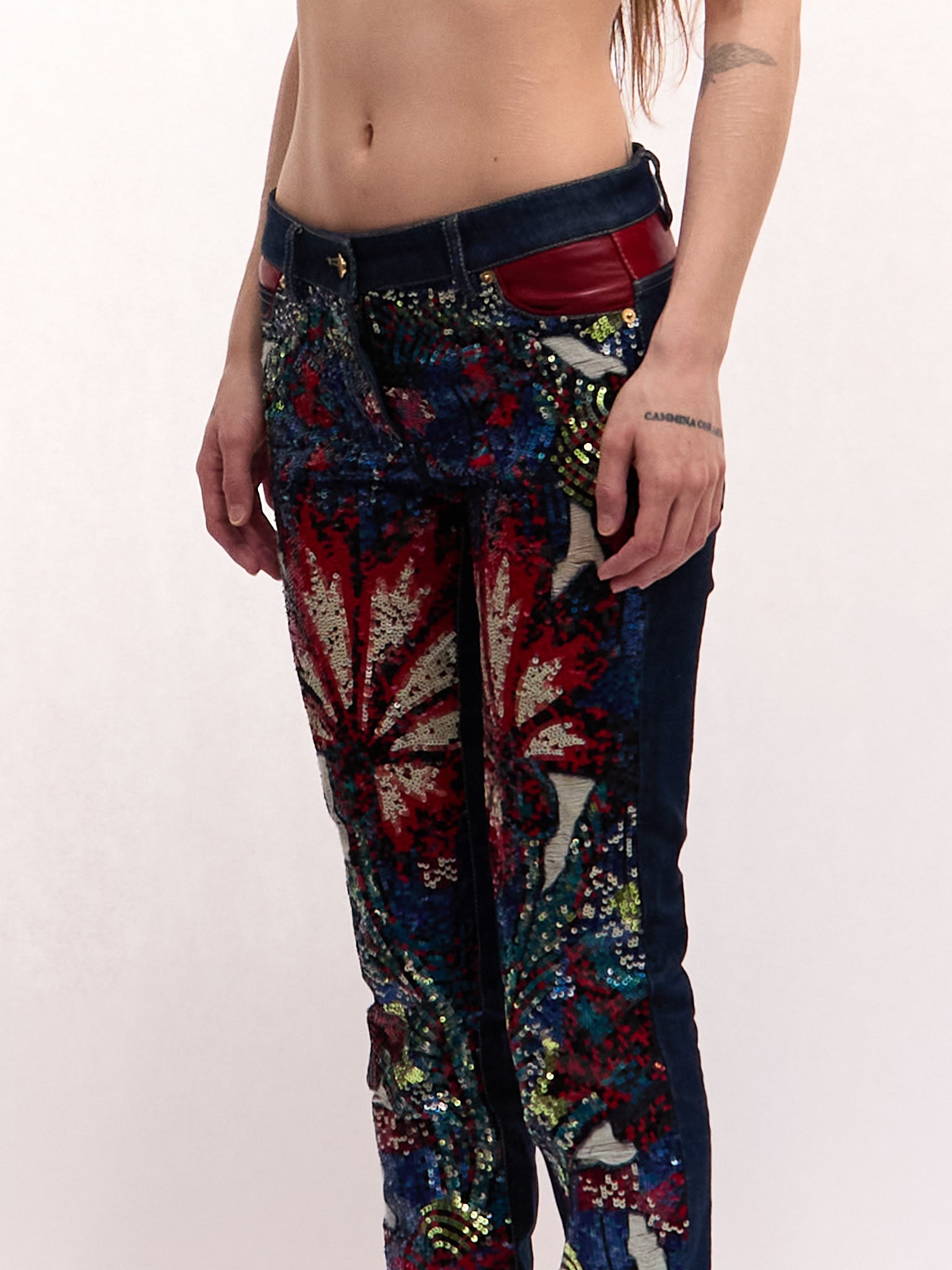 Roberto Cavalli Multicolored Embellished Jeans