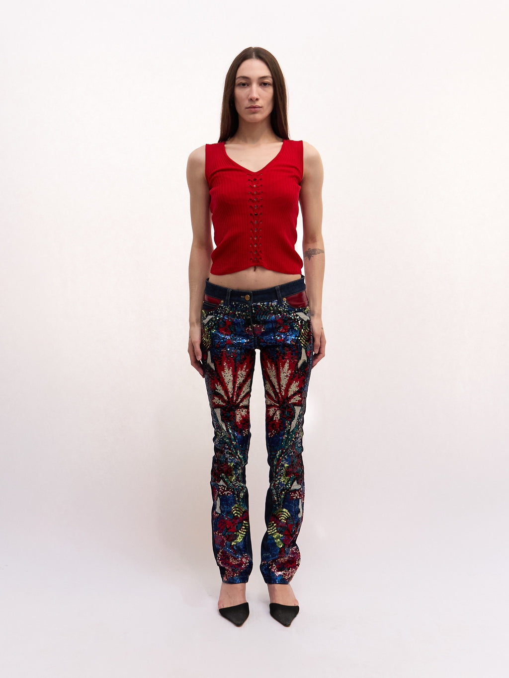 Roberto Cavalli Multicolored Embellished Jeans