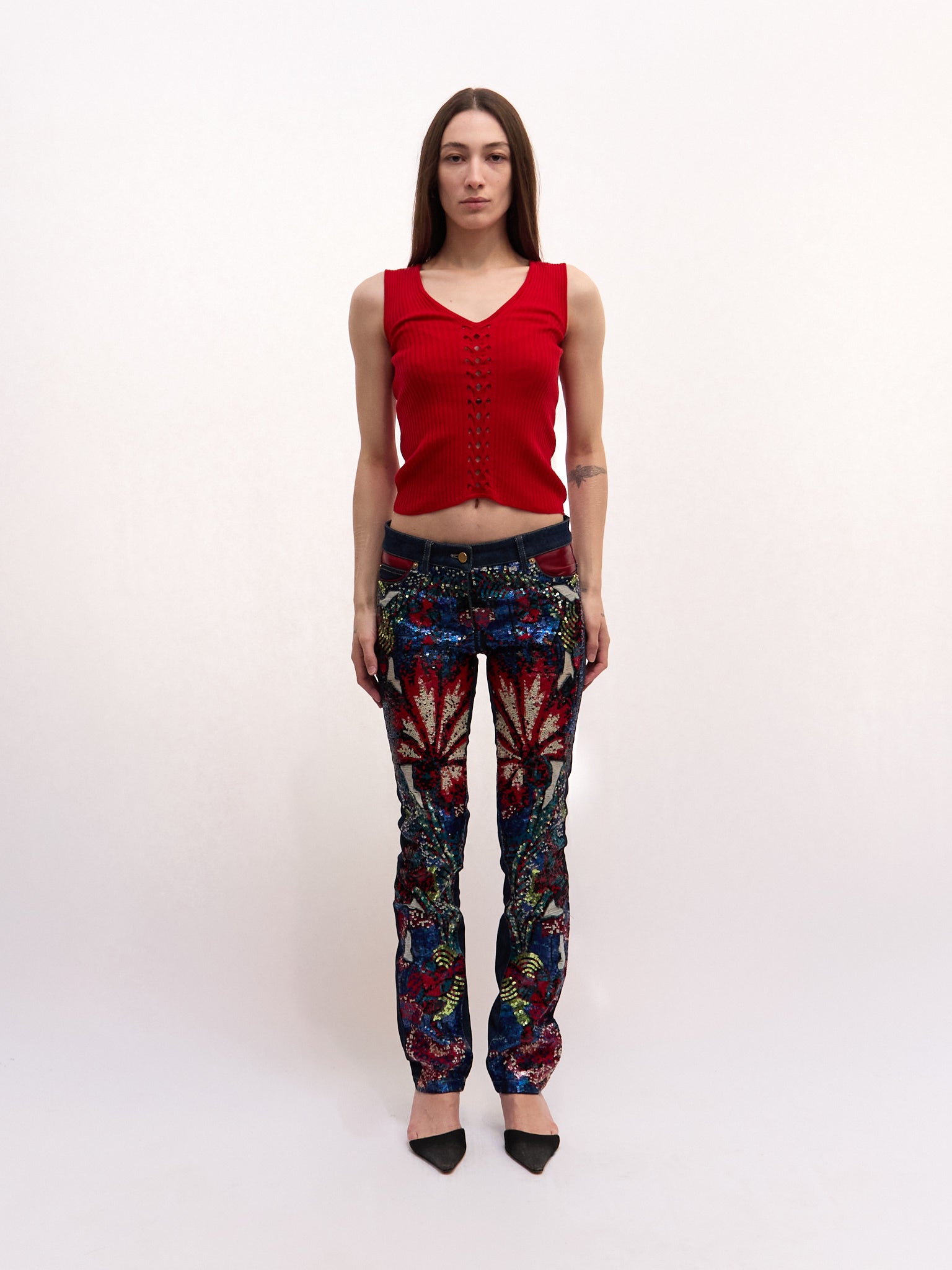 Roberto Cavalli Multicolored Embellished Jeans