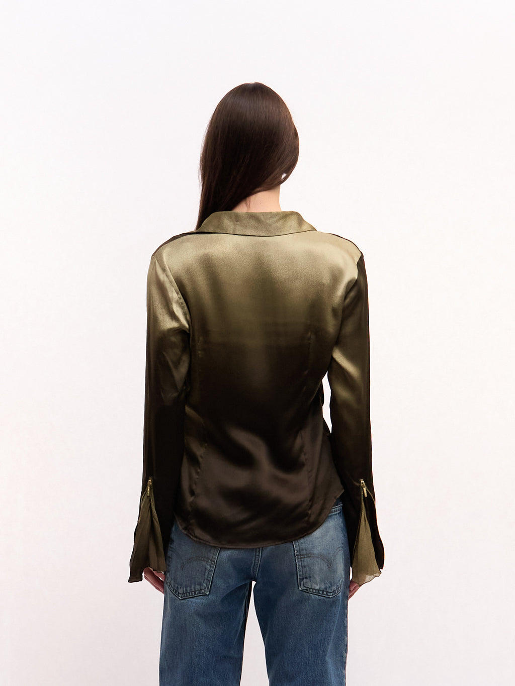 Roberto Cavalli Green Flared Sleeve Silk Printed Top