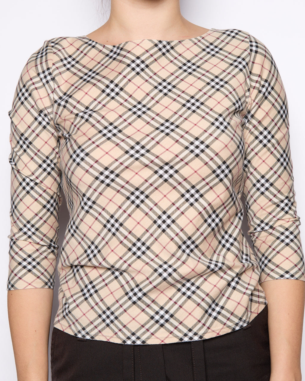 Burberry London Brown Nova Check Logo 3/4 Length Top
