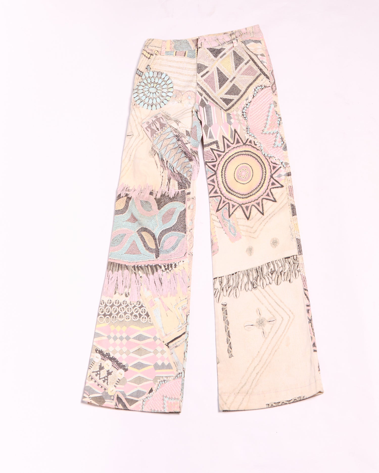 2000s Roberto Cavalli Multicolor Pink Geometric Print Jeans Size S W28