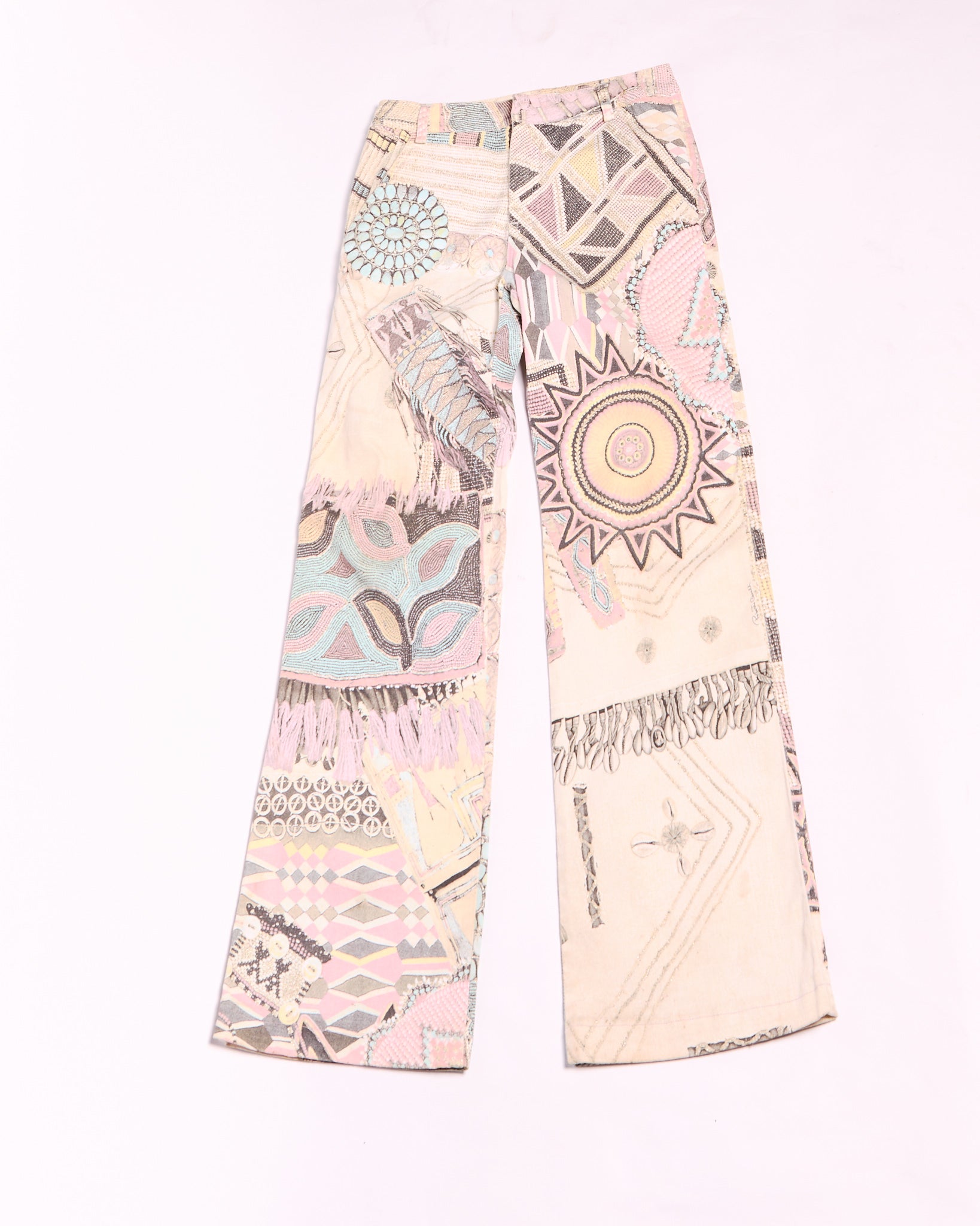 2000s Roberto Cavalli Multicolor Pink Geometric Print Jeans Size S W28