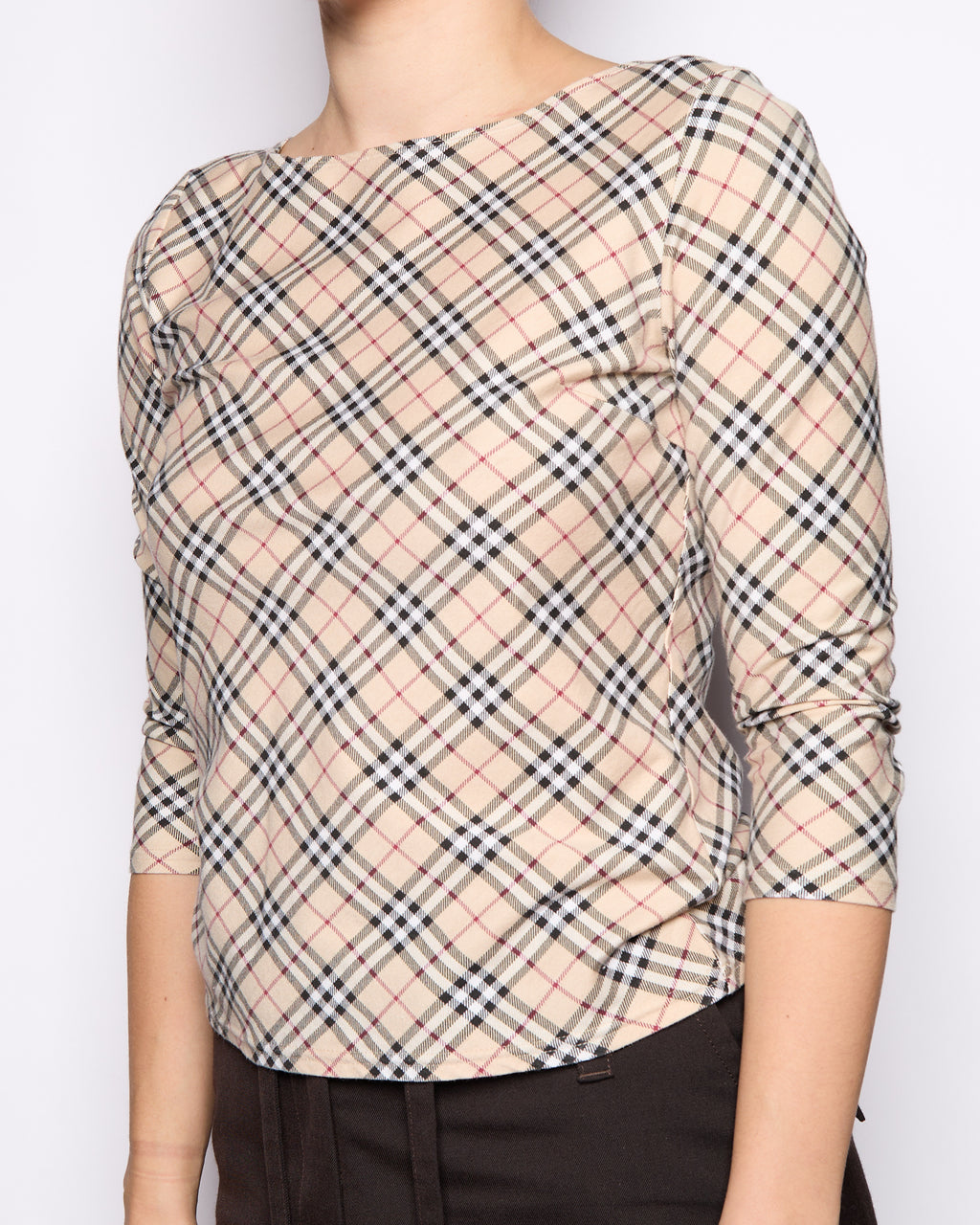 Burberry London Brown Nova Check Logo 3/4 Length Top