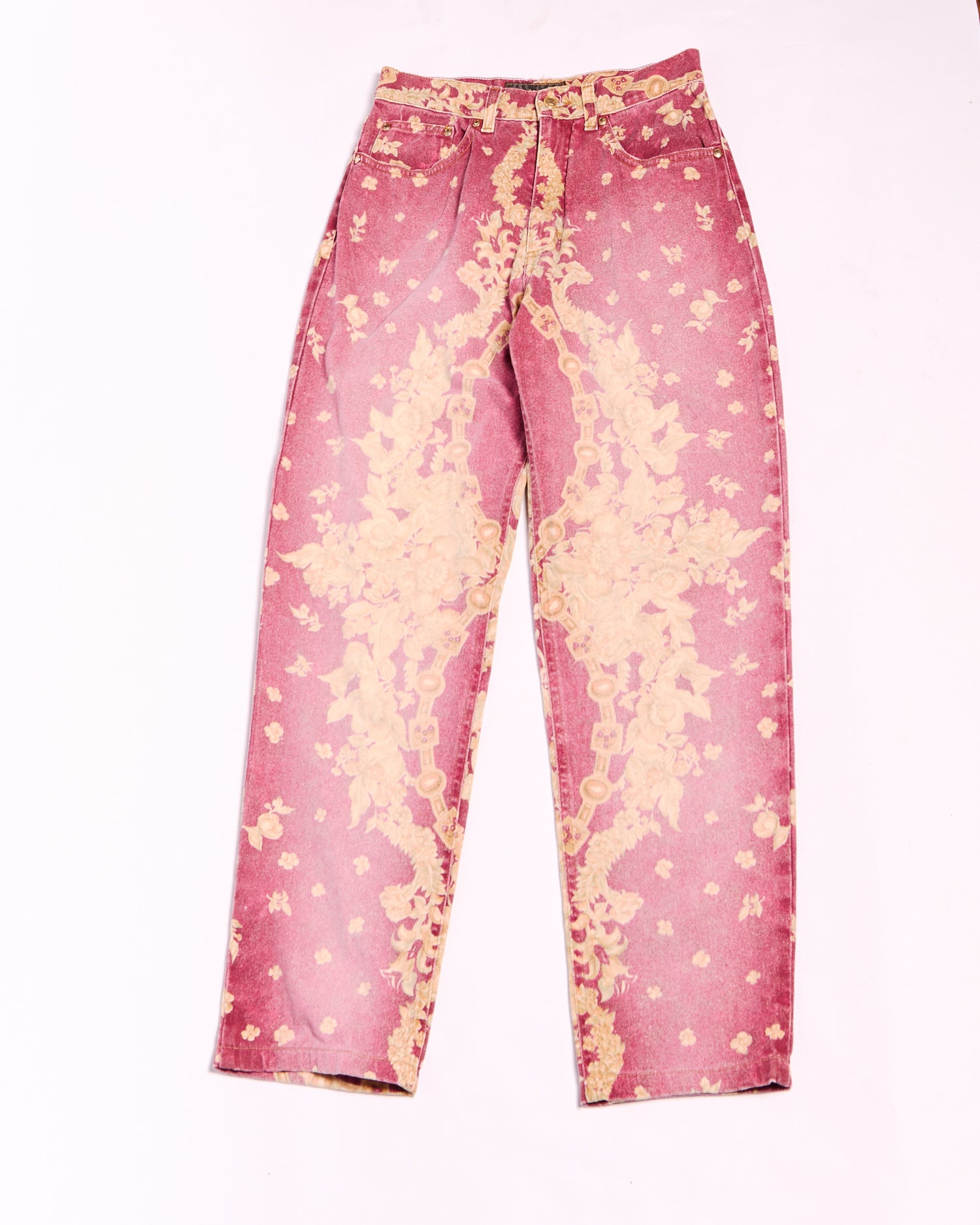90's Roberto Cavalli Red Chain Printed Jeans Size M W31