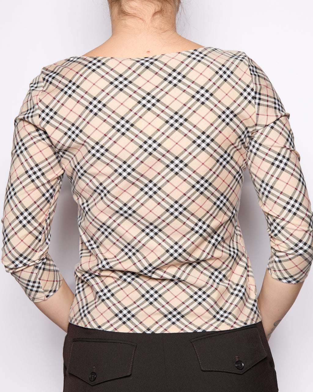 Burberry London Brown Nova Check Logo 3/4 Length Top