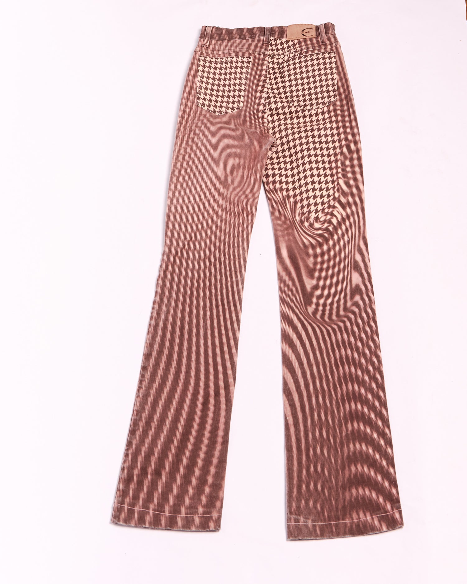 2000s Just Cavalli Purple and Red Optical Houndstooth Print Jeans Size S W26